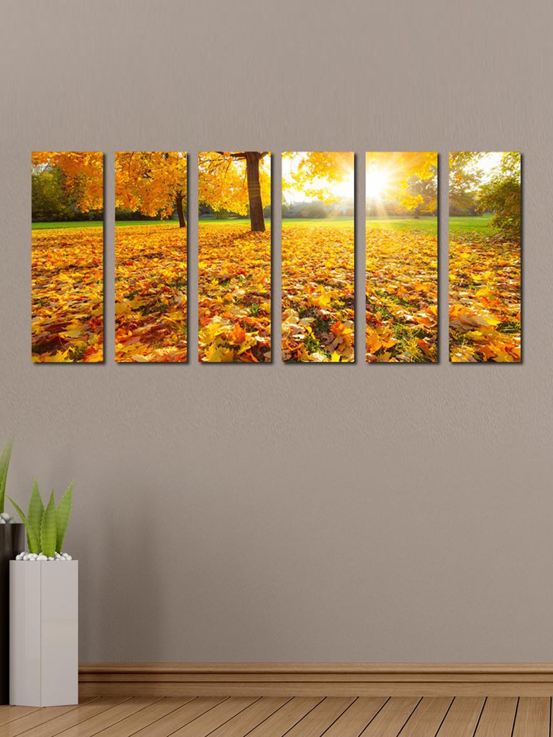 

999Store Yellow Green & Brown Set of 6 Yellow Leaves Sunlight Wall Art