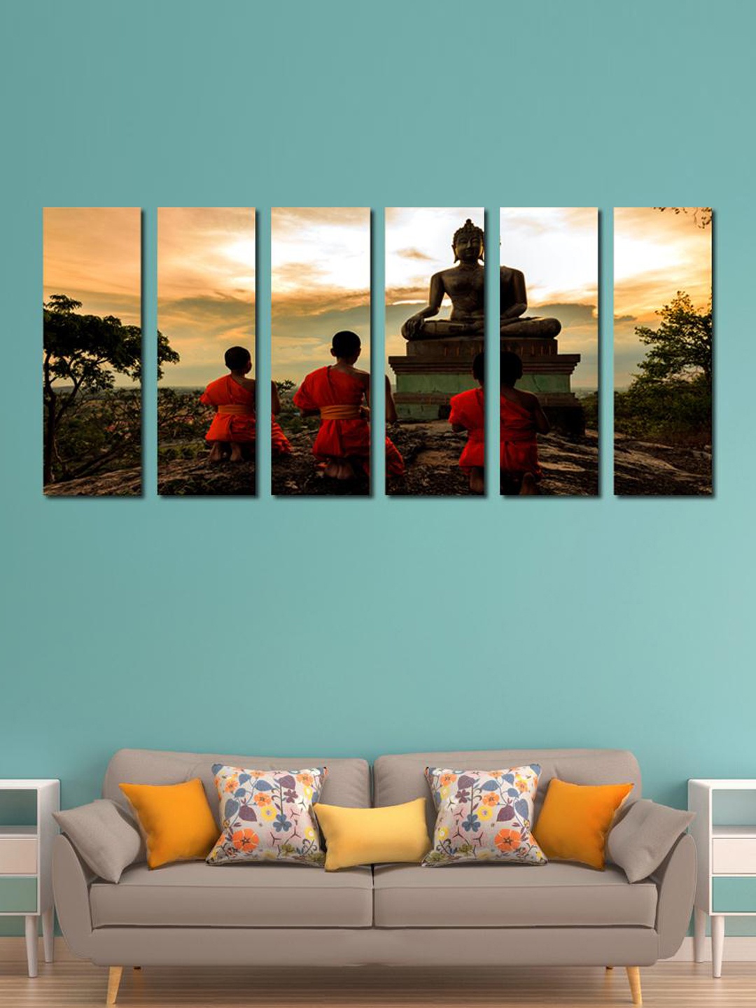 

999Store Brown & Red 6-Panelled Buddha Statue Wall Art