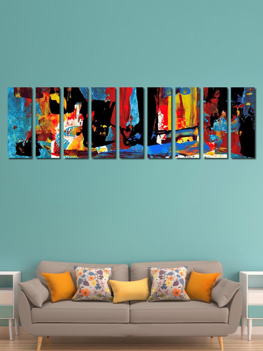 

999Store Multicoloured 9-Panelled Abstract Wall Art, Multi