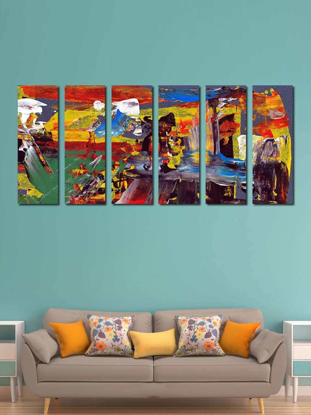 

999Store Multicoloured Set of 6 Abstract Design Multicoloured Wall Art, Multi