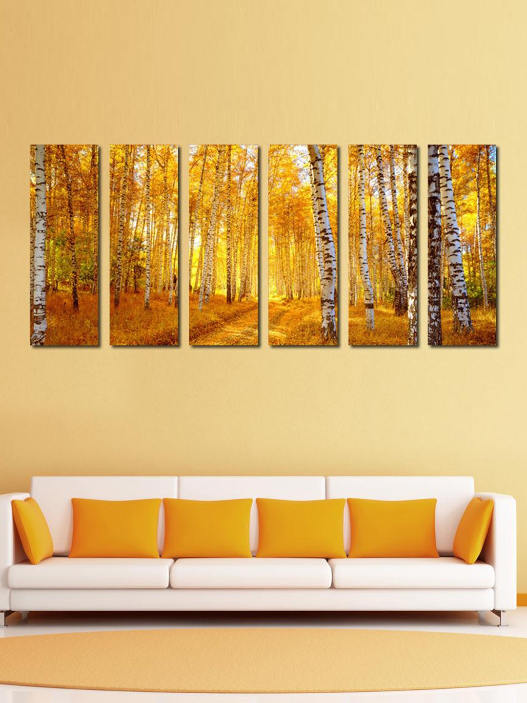 

999Store Yellow & Brown Autumn Birch Forest Wall Art