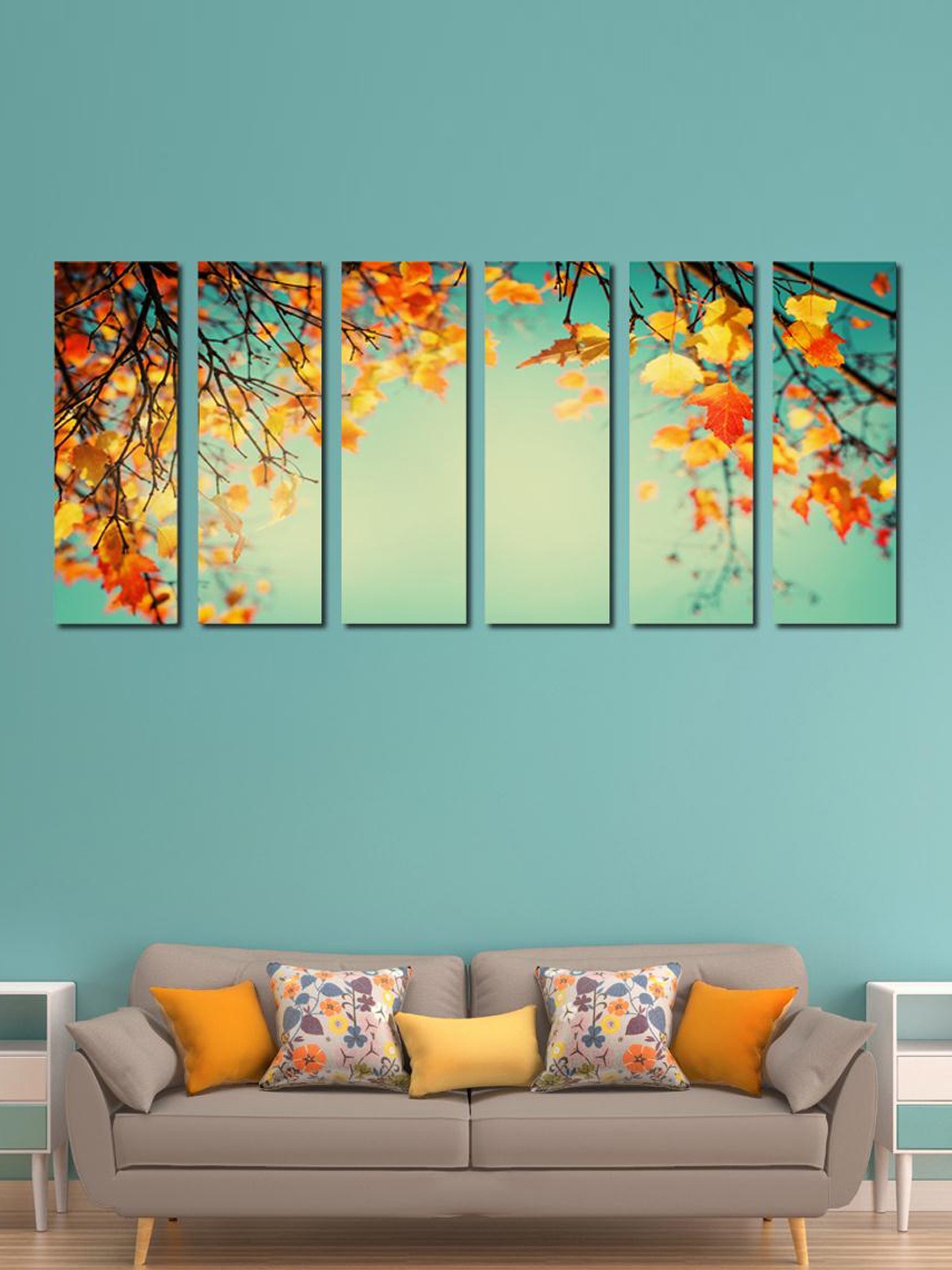 

999Store Sea Green, Yellow & Brown Set of 6 Yellow Leaves Wall Art