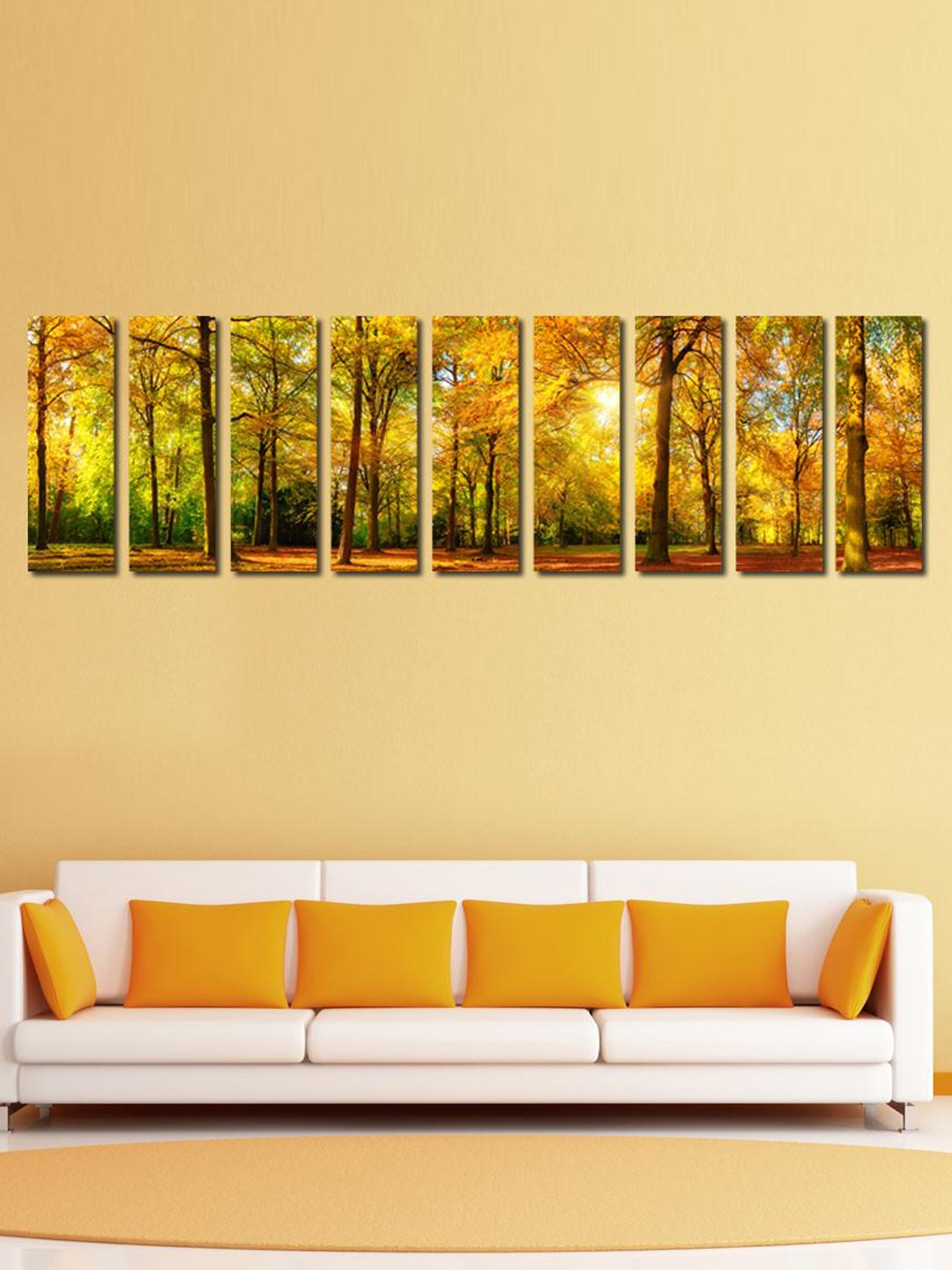 

999Store Green, Yellow & Brown Set of 9 Autumn Landscape Panorama Wall Art