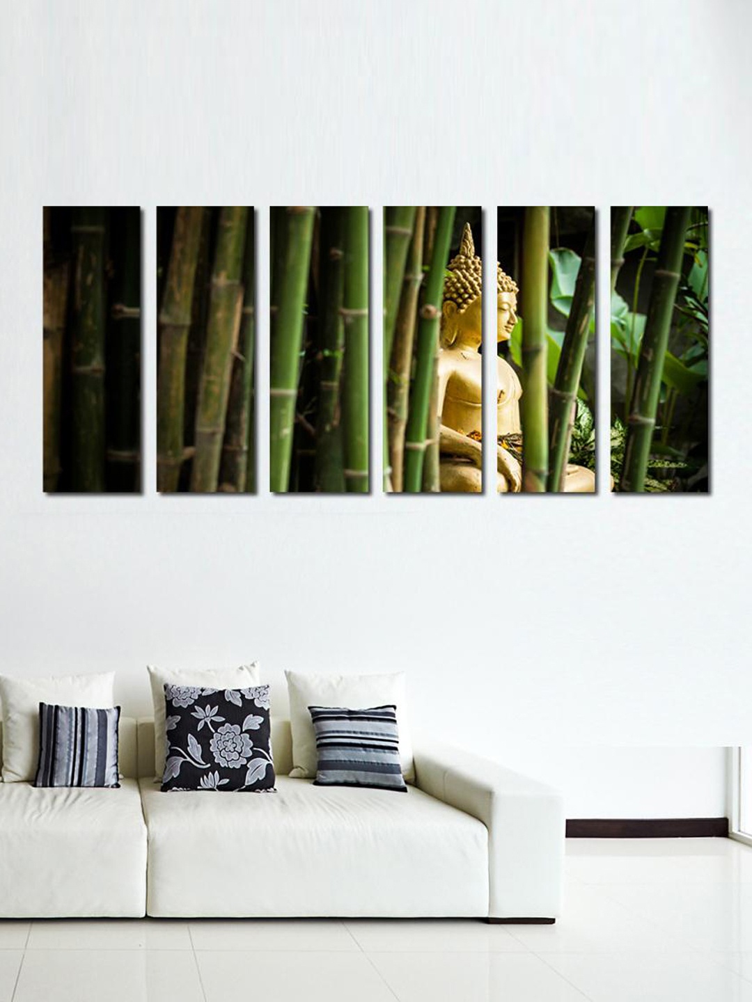 

999Store Green & Gold-Toned Set of 6 Buddha in The Bamboo Forest Wall Art