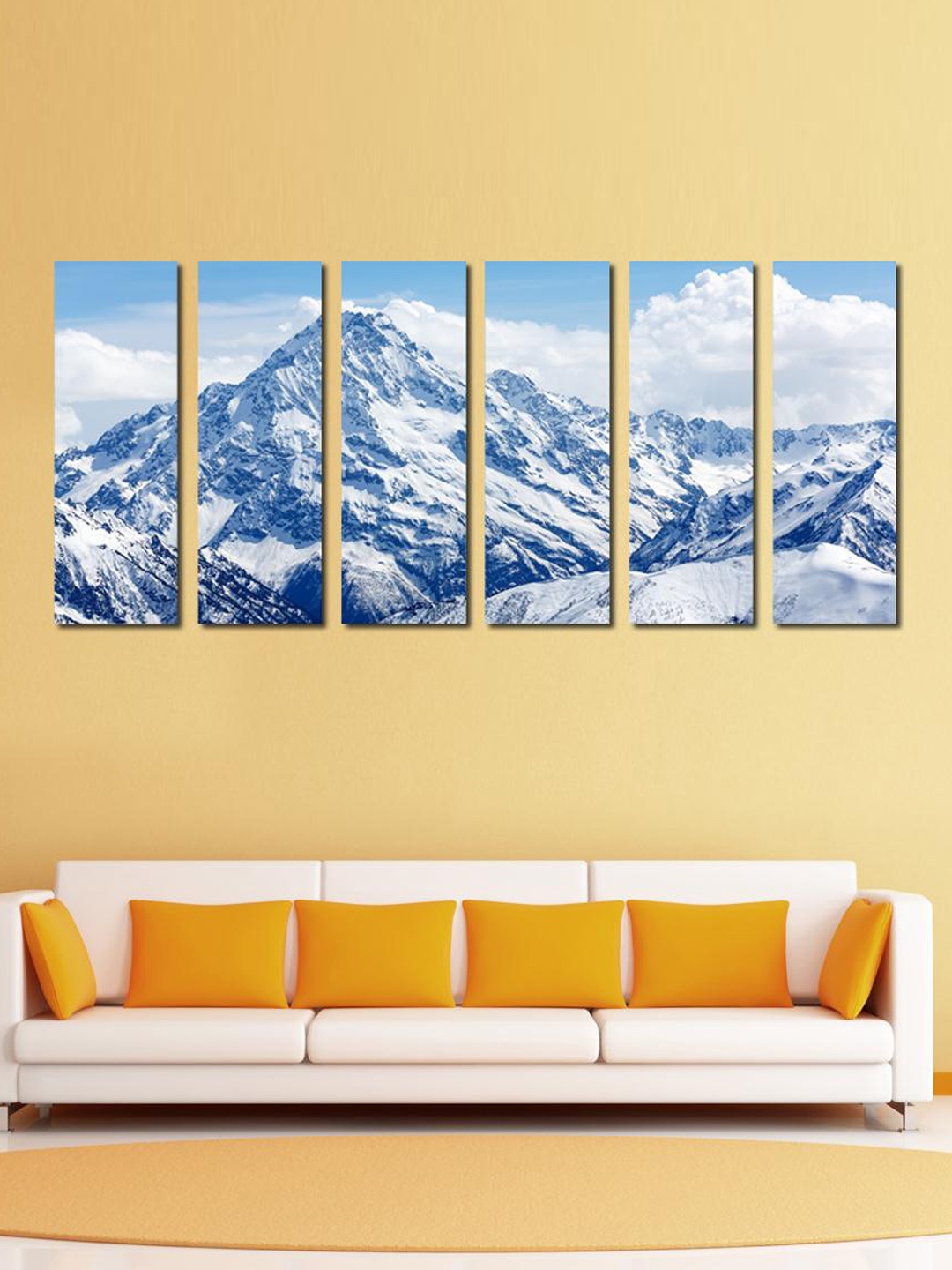 

999Store Set of 6 White & Blue Snow Covered Mountain Top Wall Art