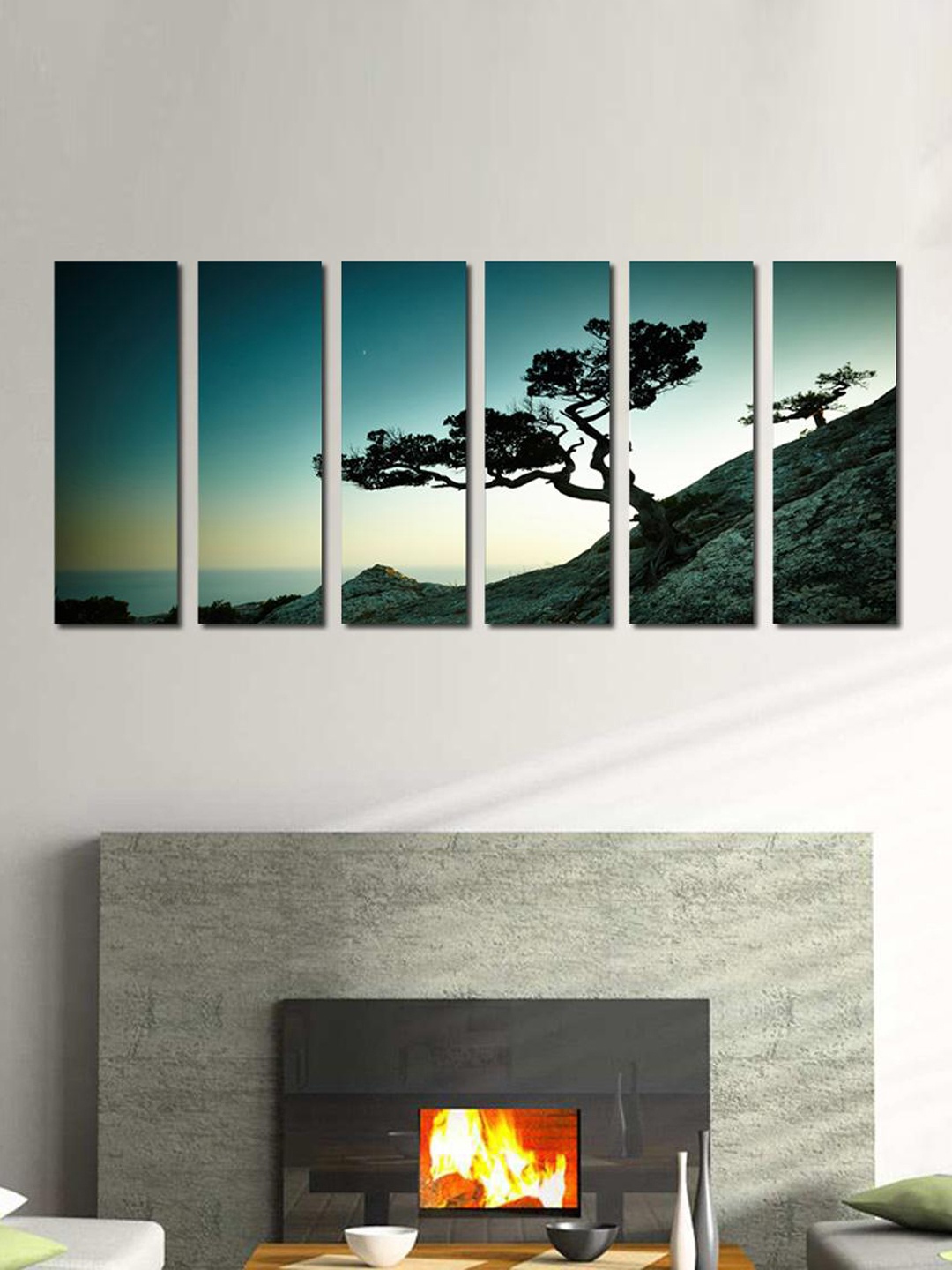 

999Store Green & Black 6-Panelled Tree Wall Art