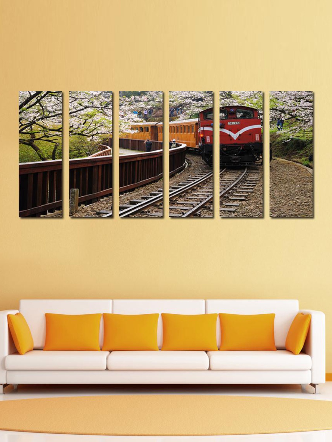999Store Multicoloured Set of 6 Train in The Forest Wall Art, Multi