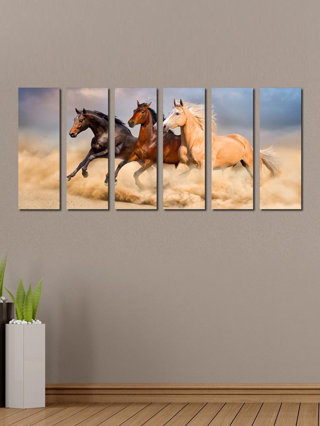 

999Store Set of 6 Brown Three Horses Wall Art