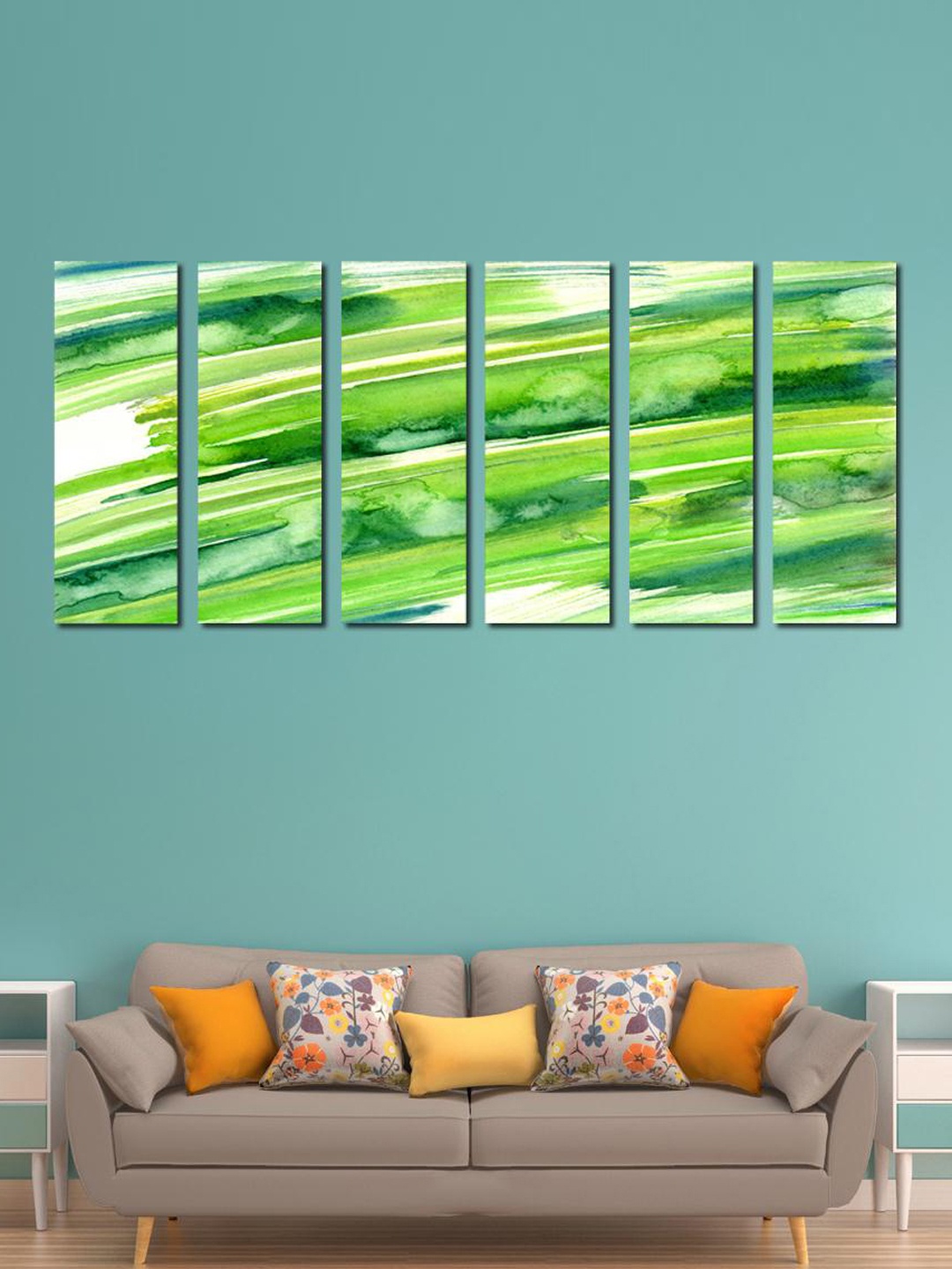 

999Store Green & White Set of 6 Abstract Green Wall Art