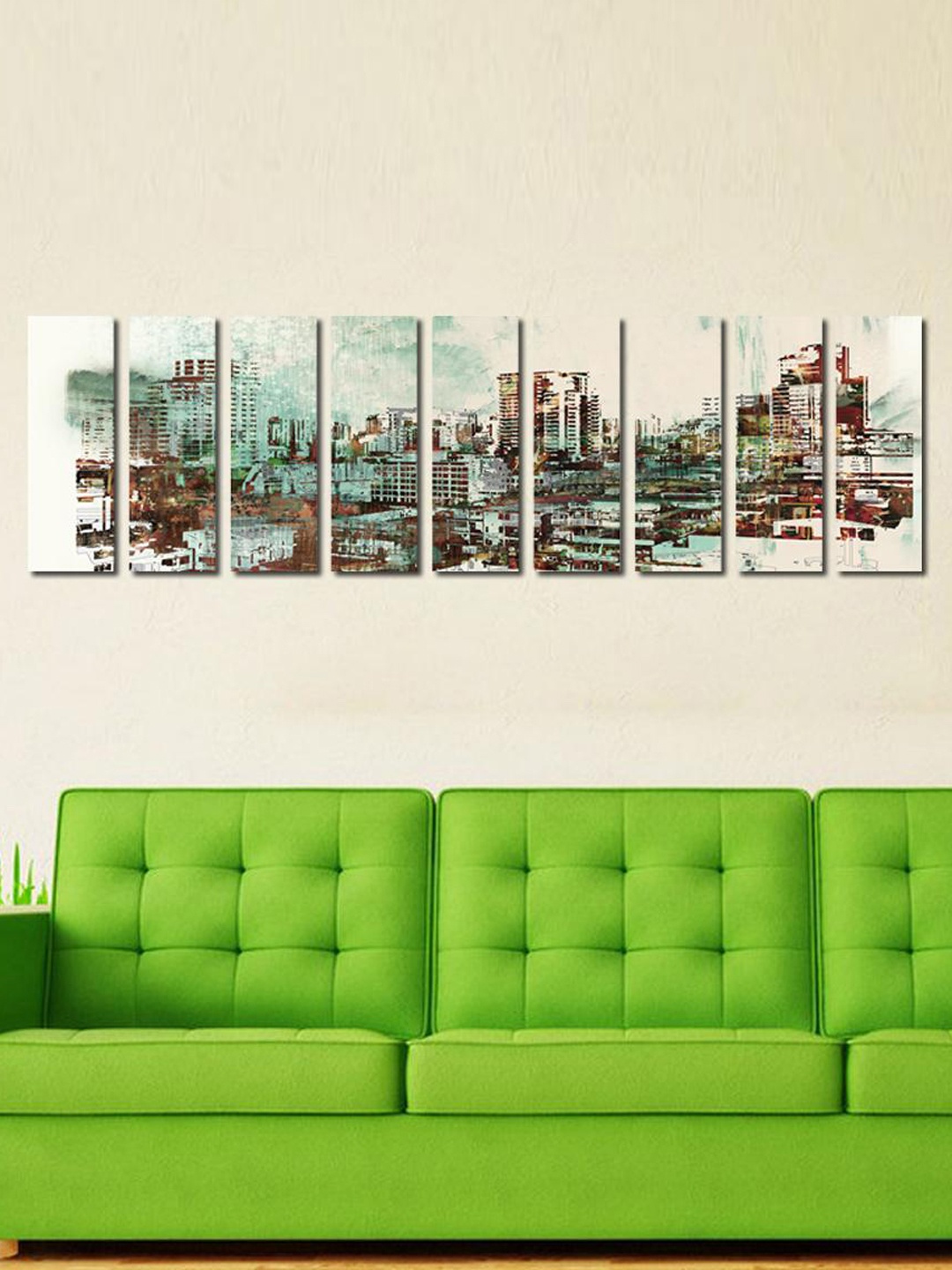 

999Store Multicoloured 9-Panelled City Scape Abstract Wall Art, Multi