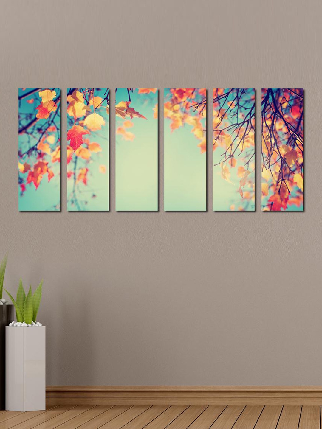 

999Store Multicoloured Set of 6 Yellow Leaves Tree Wall Art, Multi