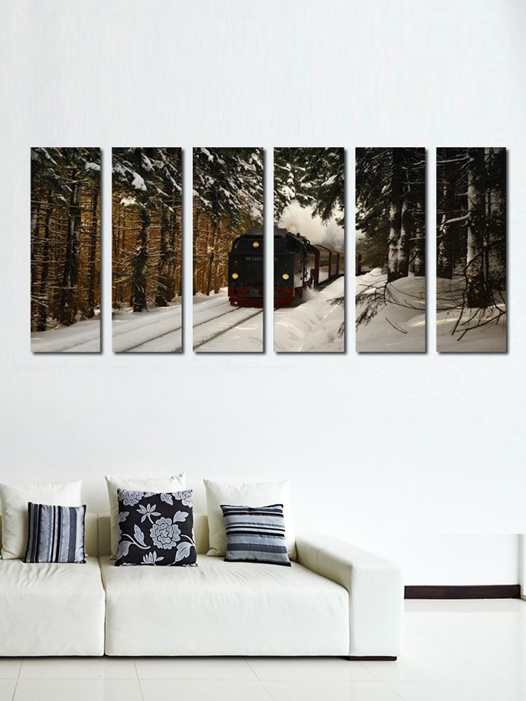 

999Store Brown, White & Black Set of 6 Train in The ICY Forest Wall Art