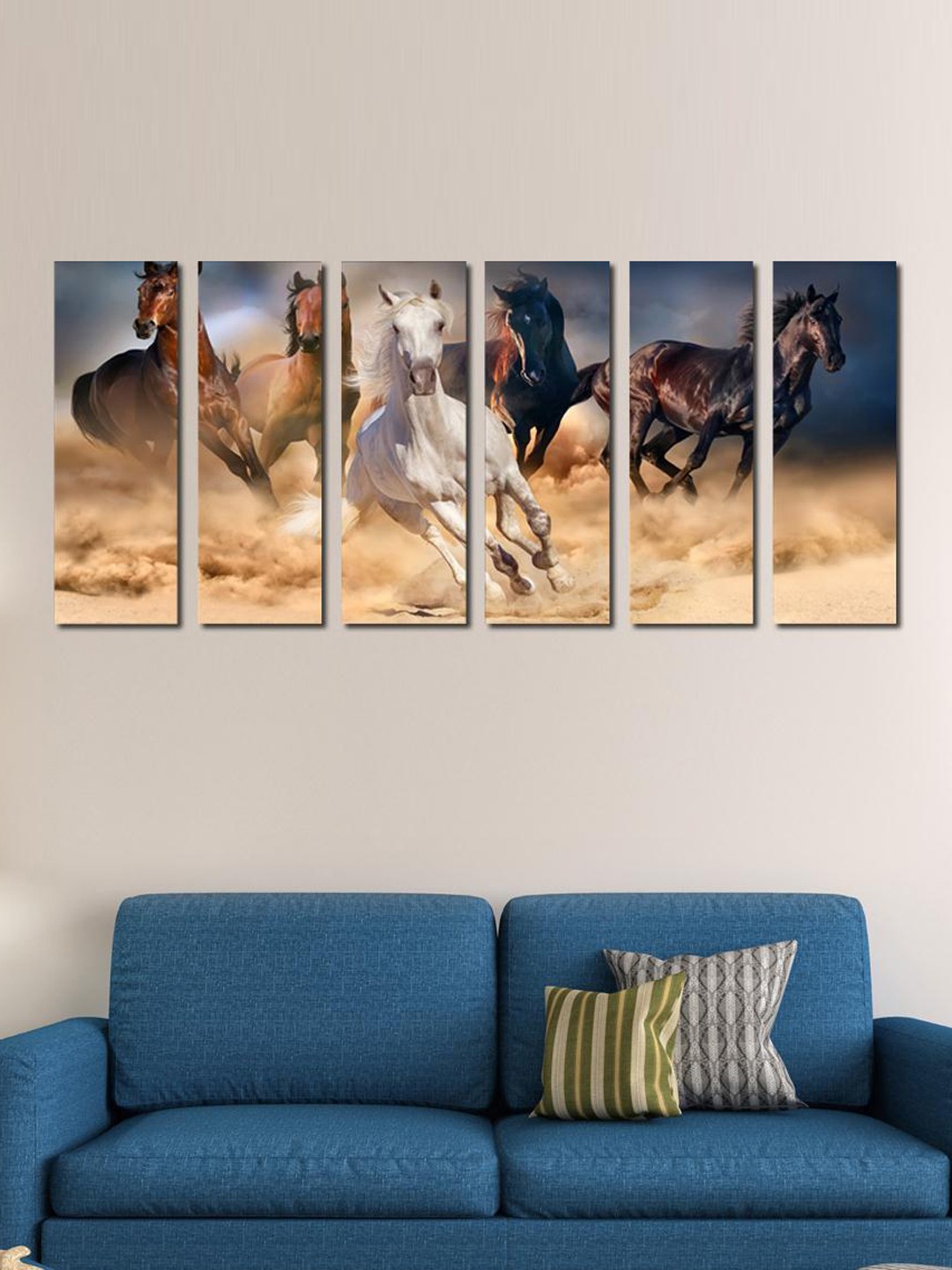 

999Store Brown & White 6-Panel Five Horses Art Panels Wall Art