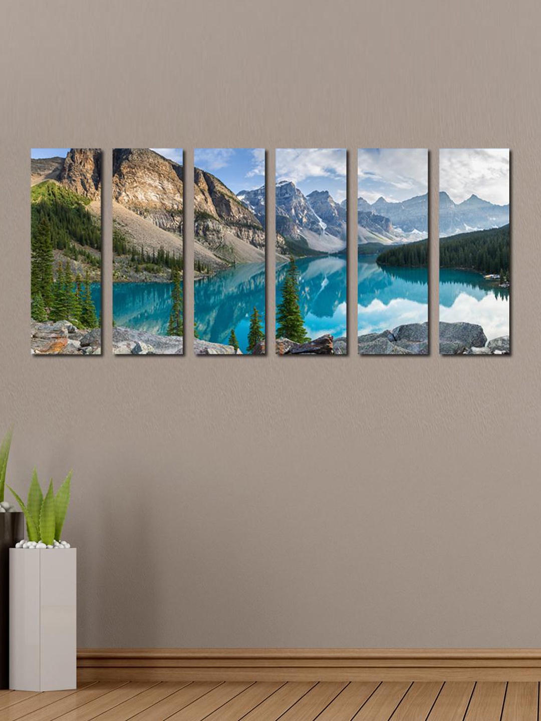 

999Store Multicoloured Set of 6 Mountain River Wall Art, Multi