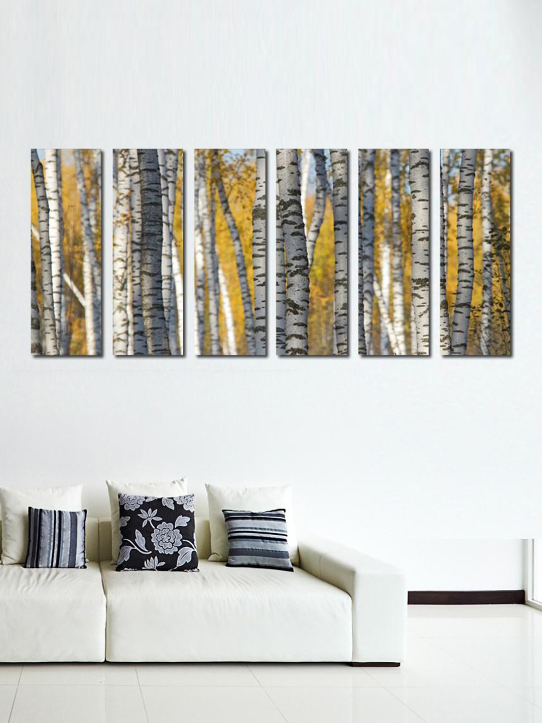 

999Store Grey & Yellow Set of 6 Forest Tree Wall Art