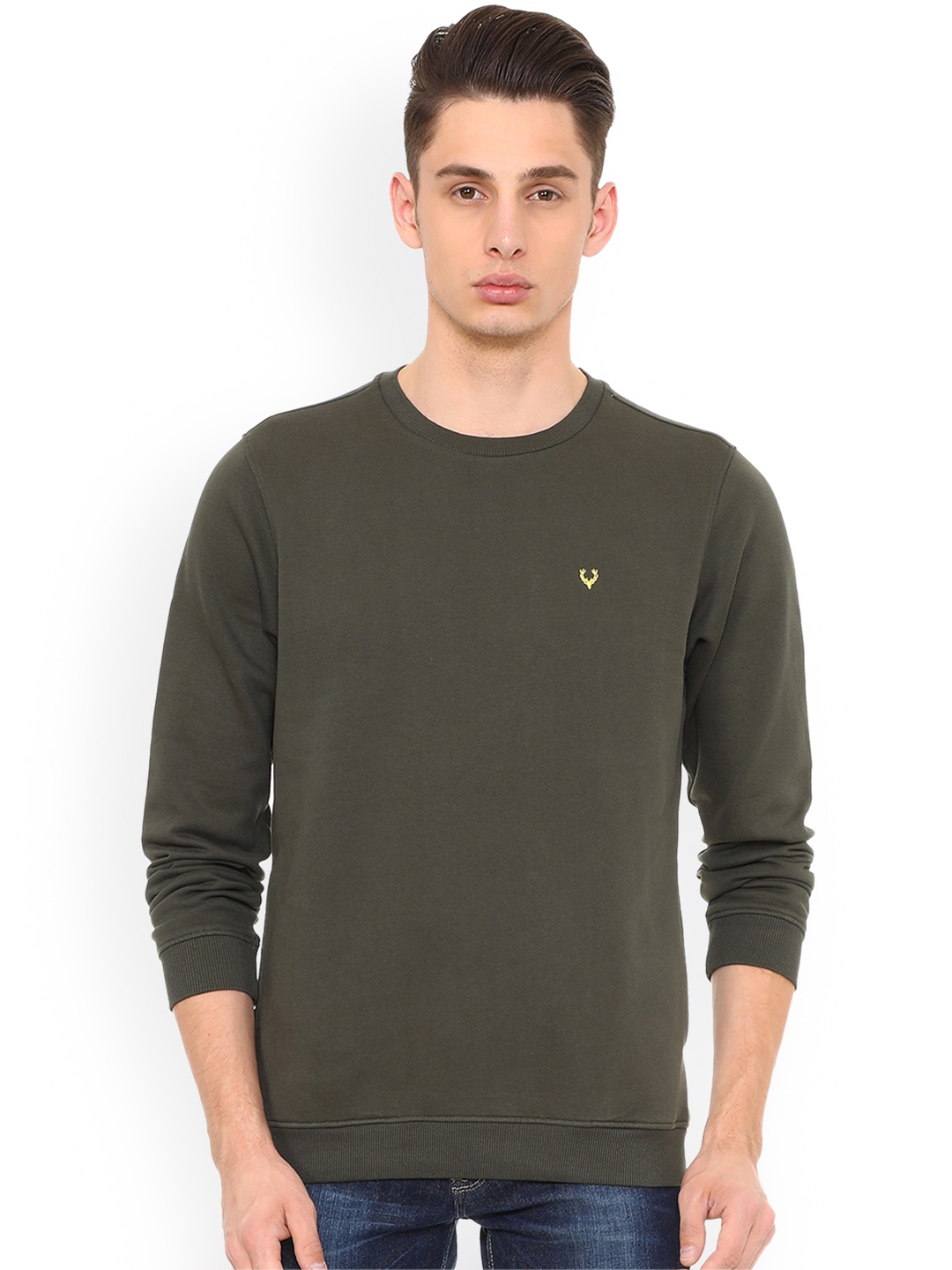 

Allen Solly Men Olive Green Solid Sweatshirt