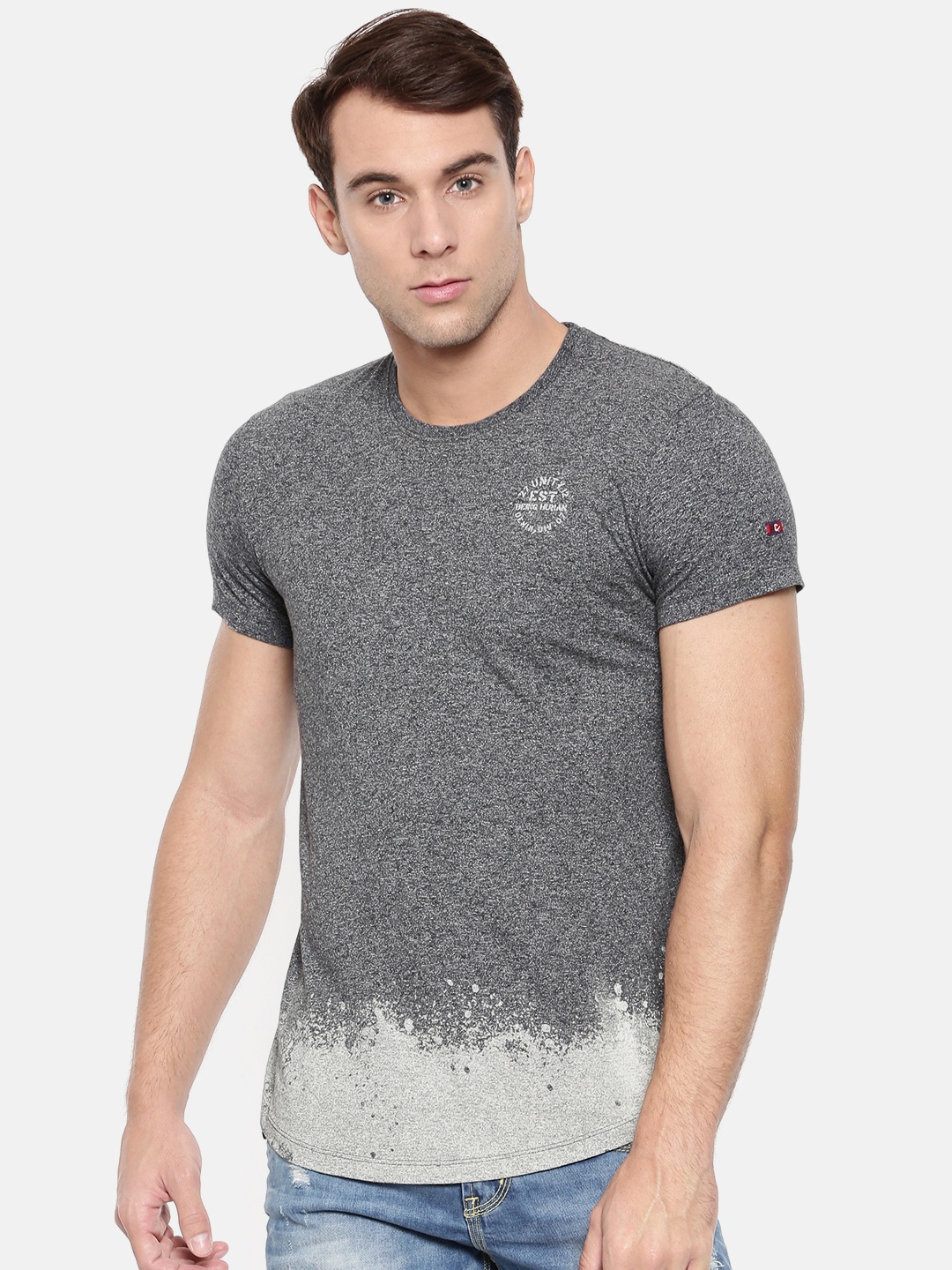 

Being Human Men Charcoal Solid Round Neck T-shirt