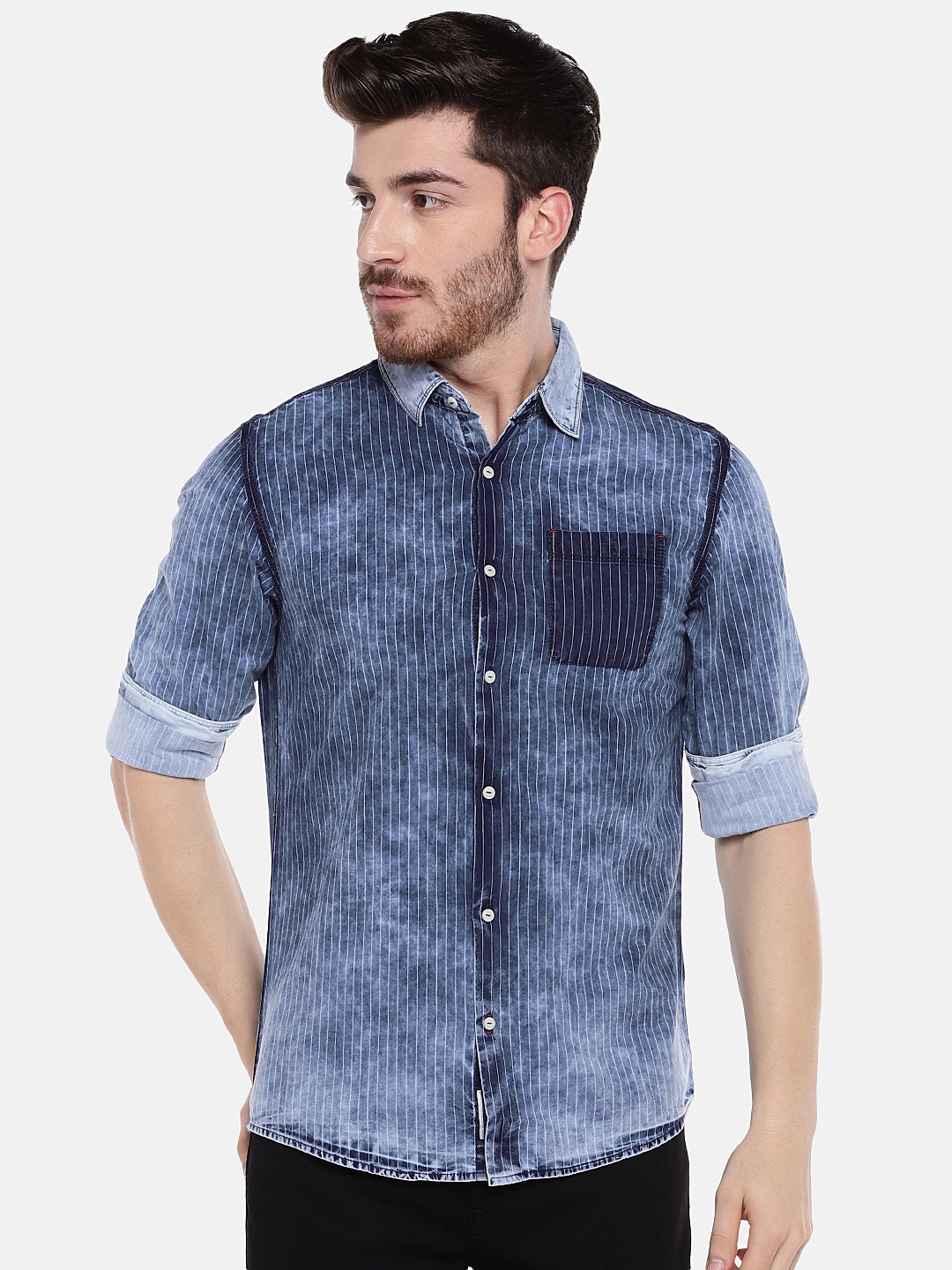 

Being Human Men Navy Blue Regular Fit Striped Casual Shirt