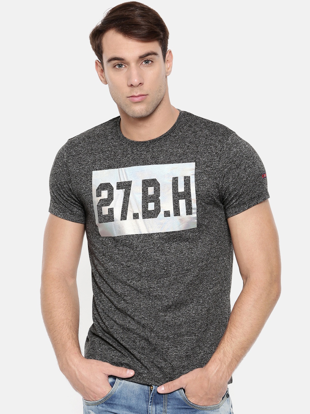 

Being Human Men Charcoal Grey Printed Round Neck T-shirt