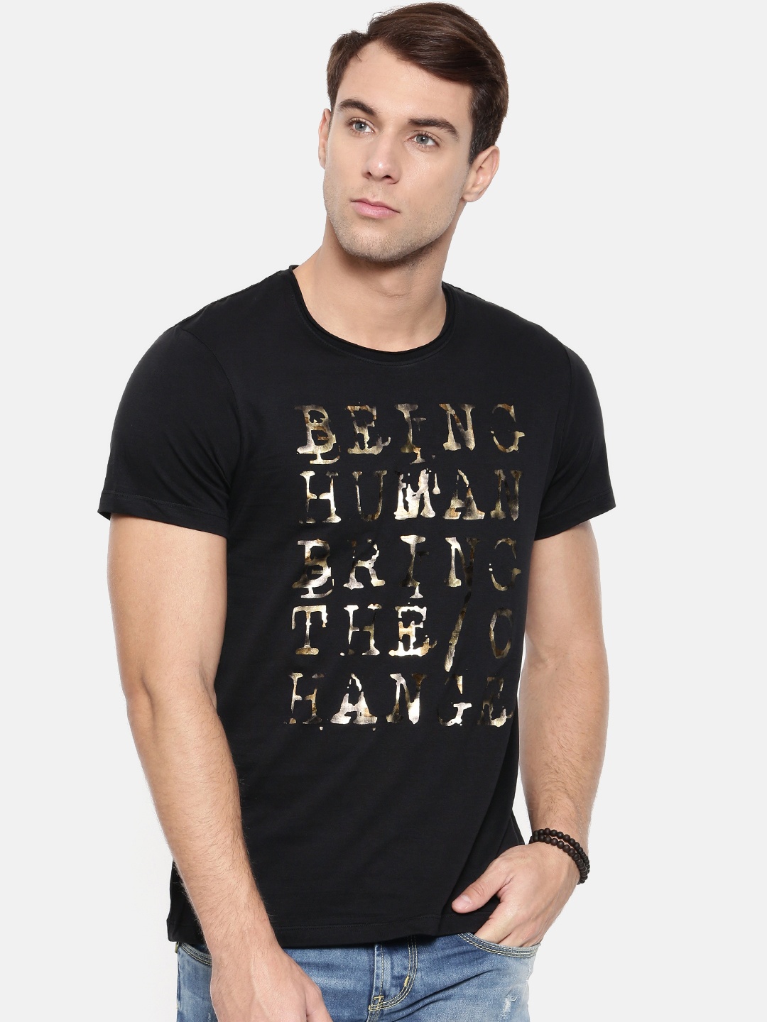 

Being Human Men Black Printed Round Neck Pure Cotton T-shirt