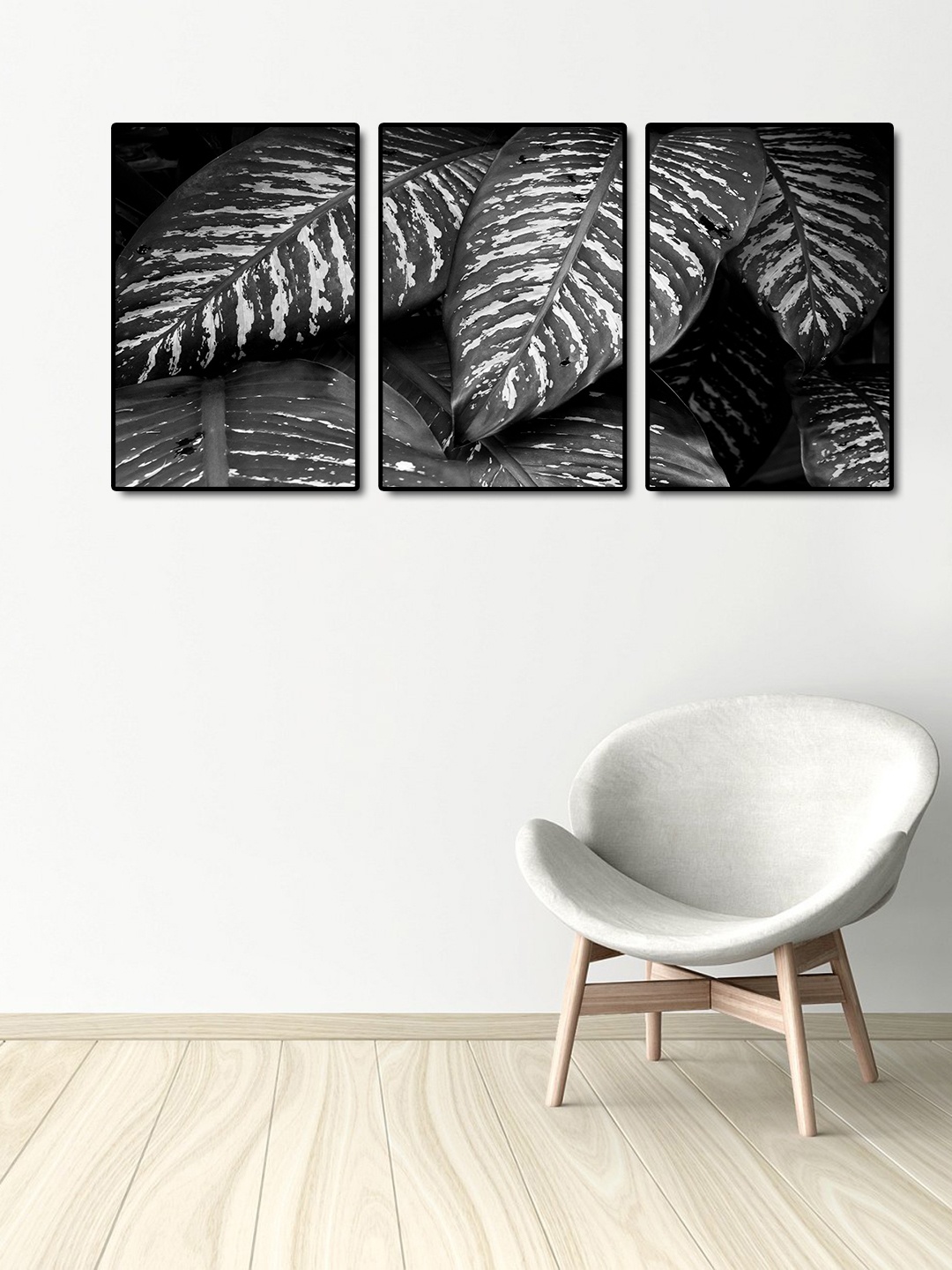 

999Store Set of 3 Black & Grey Leaves Wall Art