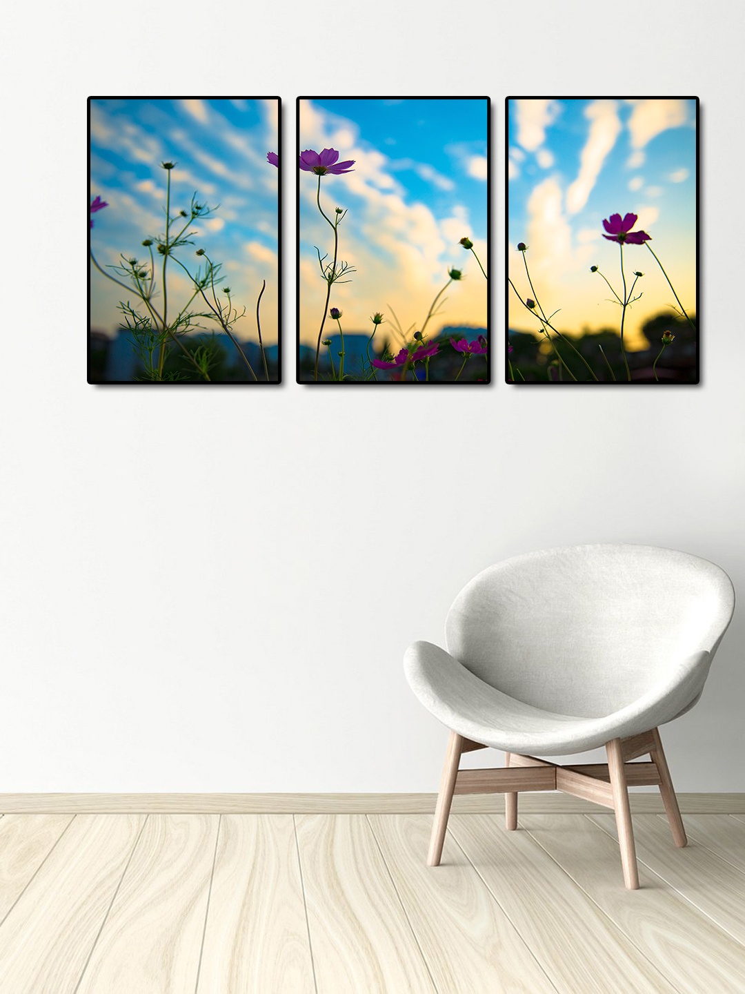 

999Store Multicoloured 3-Panel Flower Wall Art, Multi