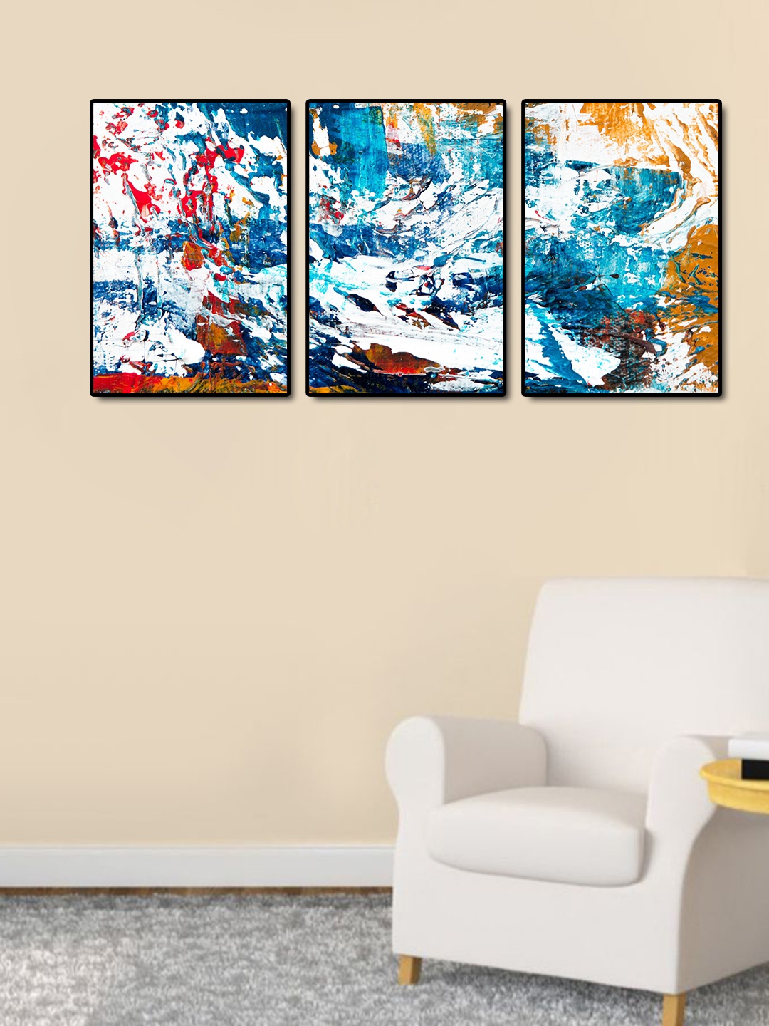 

999Store Set Of 3 Blue & White Abstract Painting Wall Art