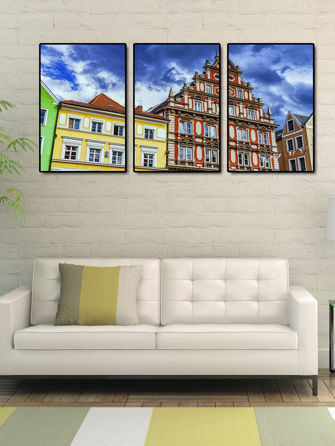 

999Store Multicoloured 3-Panel Architectural Building Wall Art, Multi