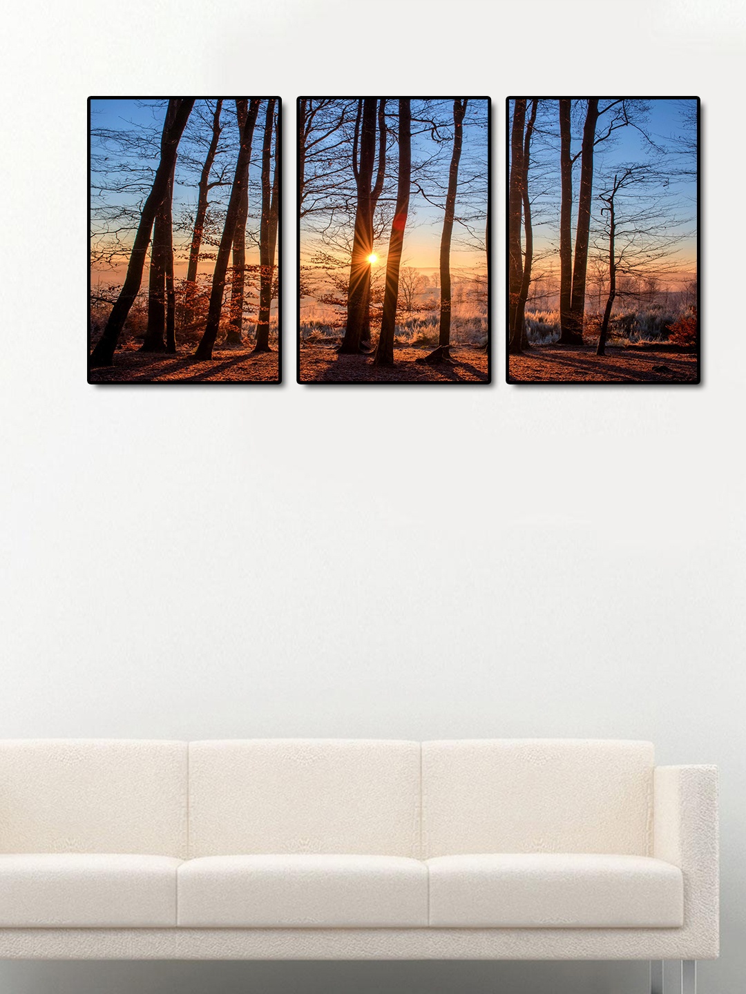 

999Store Set of 3 Brown & Blue Sunset & Forest Wall Art