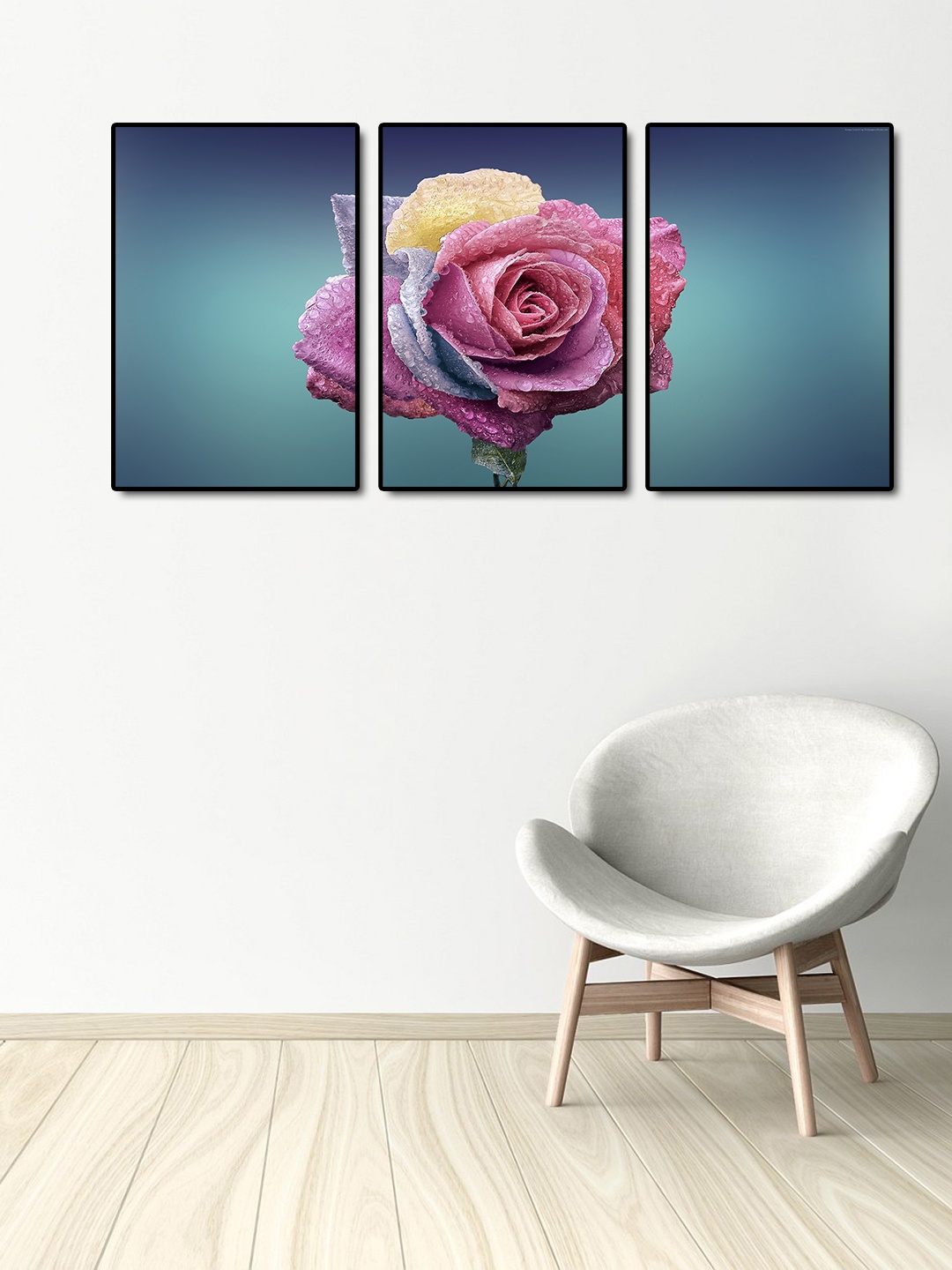 

999Store Multicoloured 3-Panel Rose Wall Art, Multi