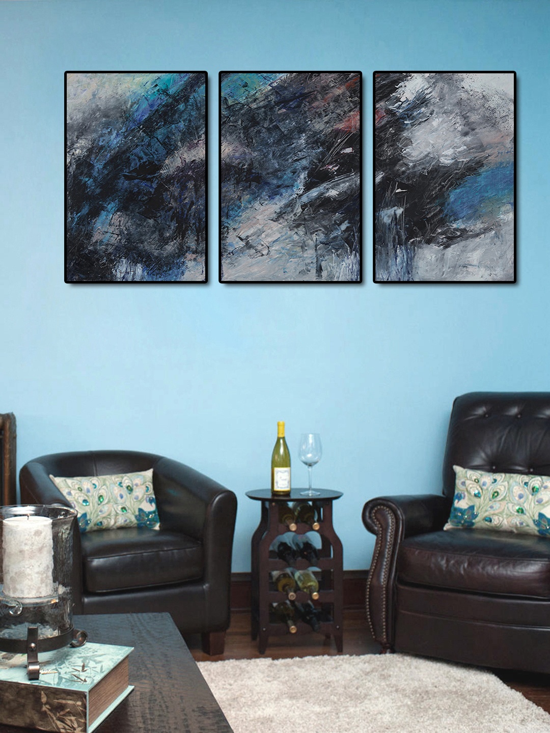 

999Store Grey & Black 3-Panel Sky Abstract Wall Art