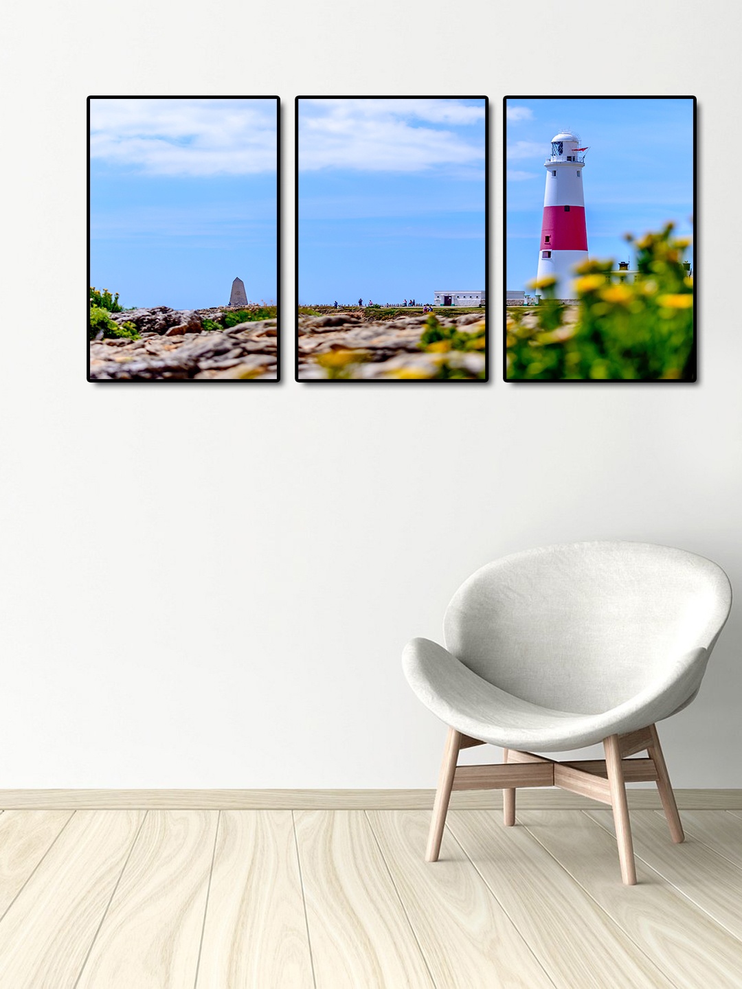 

999Store Set of 3 Multicoloured Sea Tower Wall Art, Multi