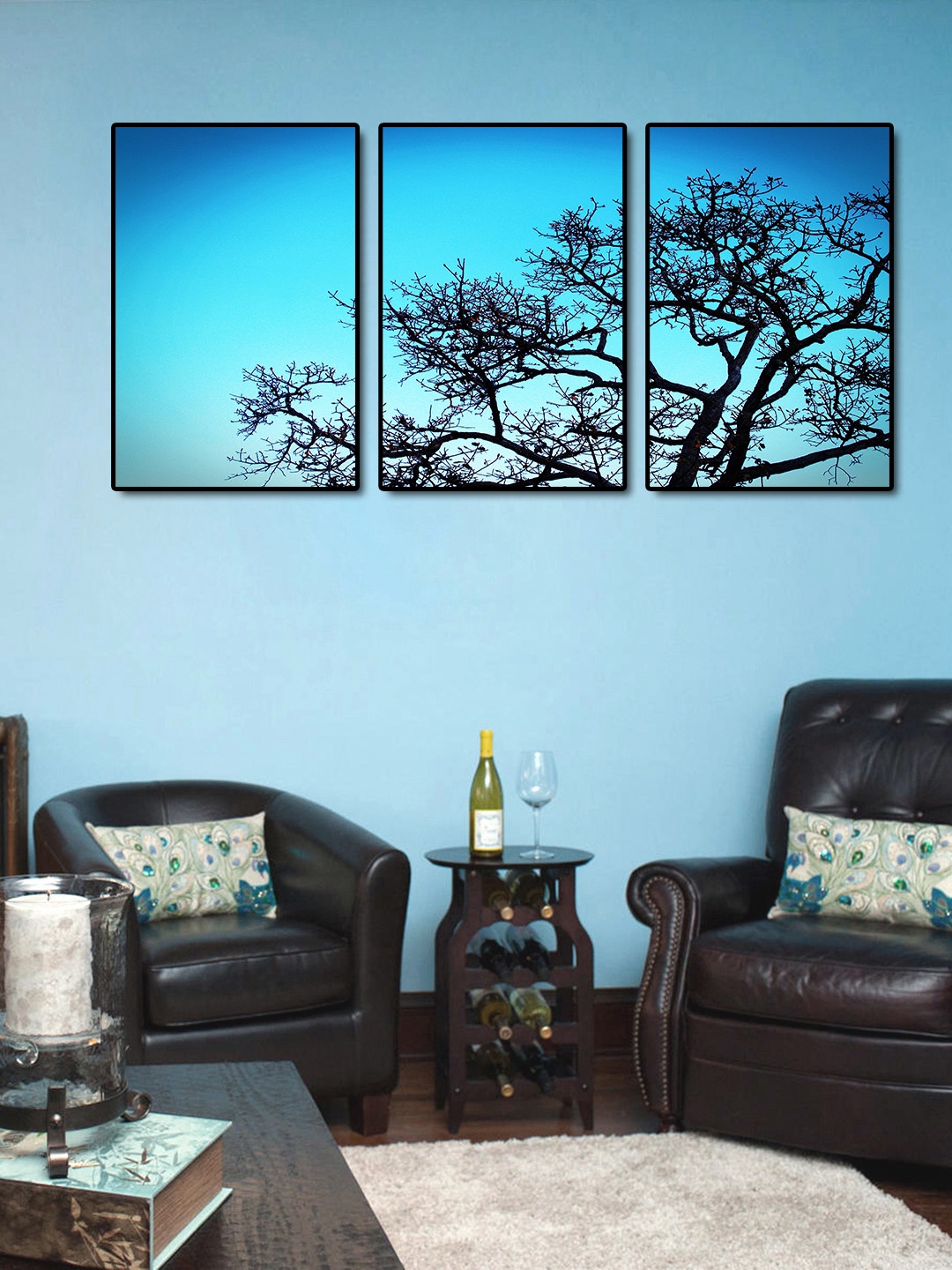 

999Store Set of 3 Blue & Black Wall Art