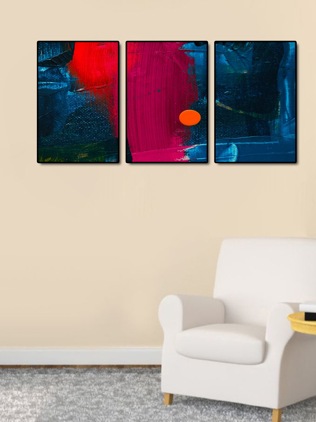 

999Store Set Of 3 Blue & Pink Abstract Painting Wall Art