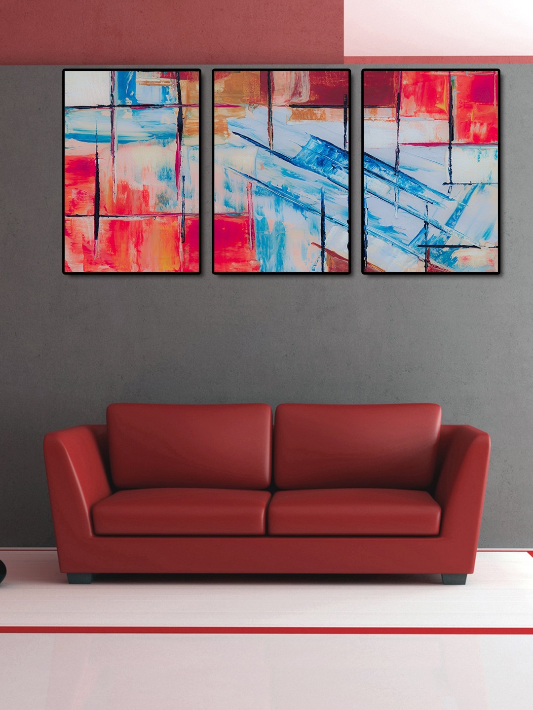 

999Store Set of 3 Blue & Red Abstract Wall Art