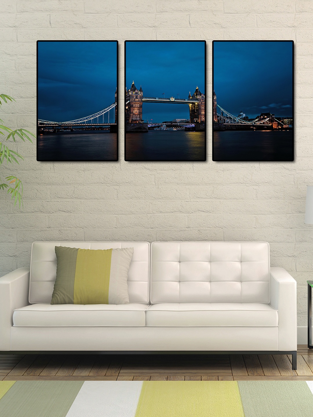 

999Store Blue & Brown 3-Panel Architectural Bridge Wall Art