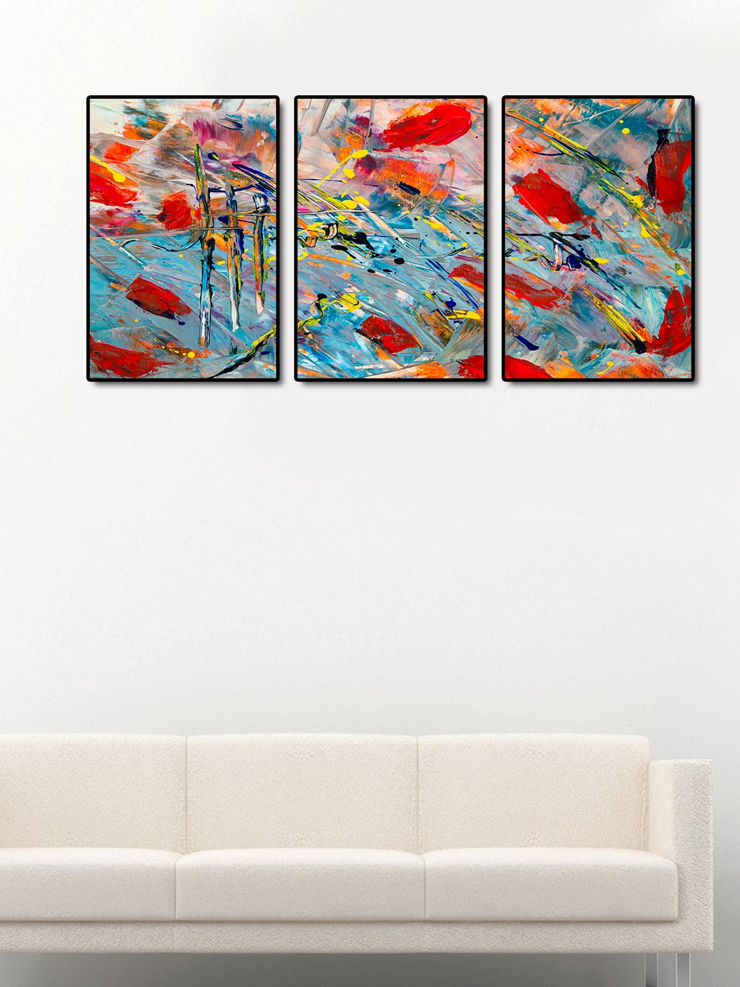 

999Store Set of 3 Multicoloured Abstract Wall Art, Multi