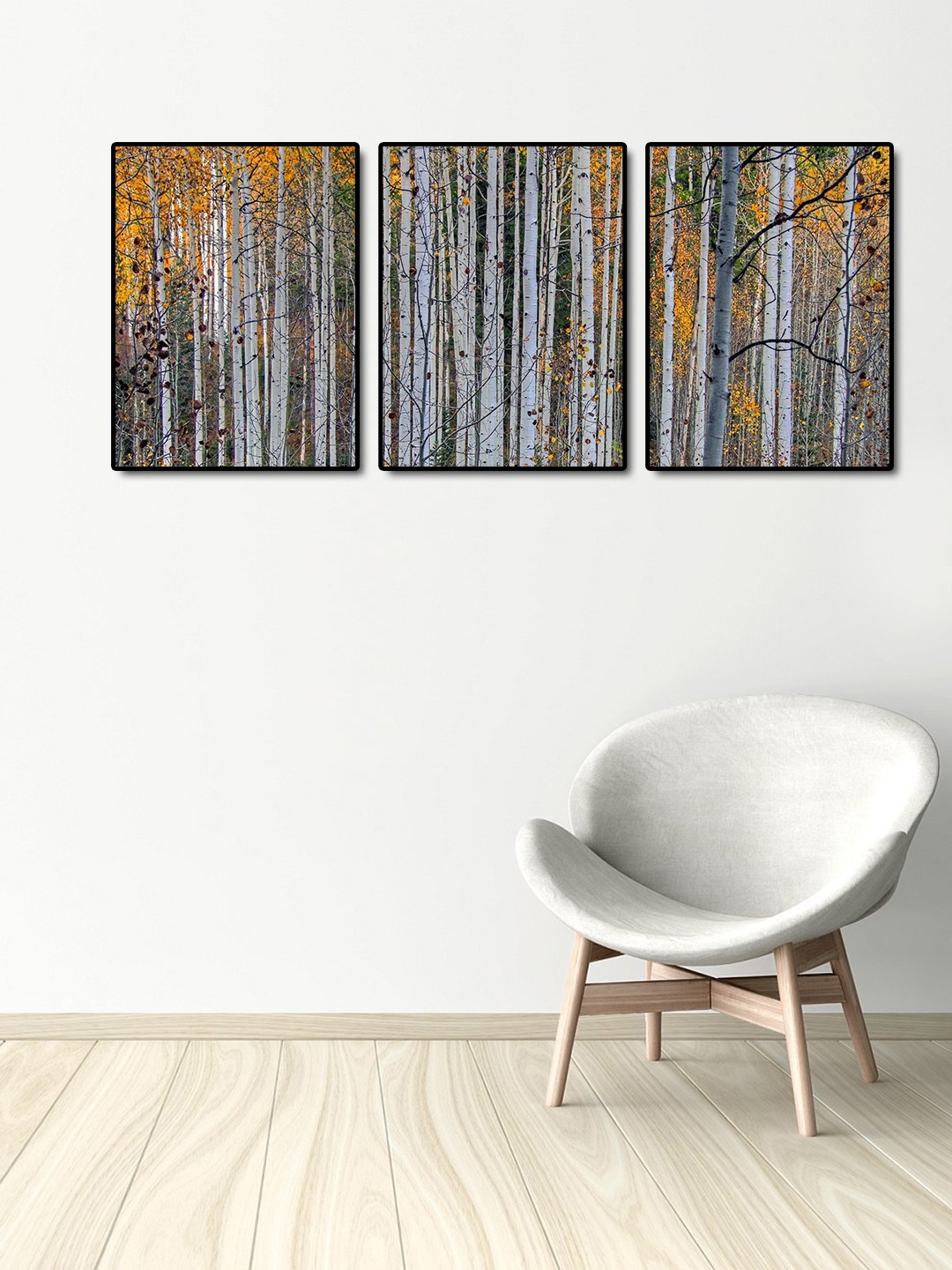 

999Store Grey & Yellow 3-Panel Birch Tree Wall Art