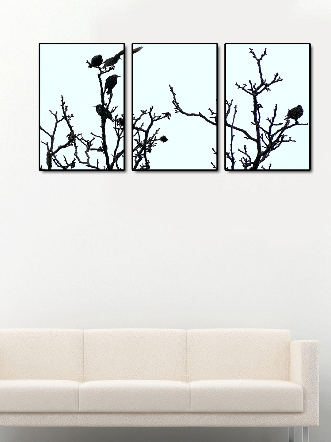 

999Store Set of 3 White & Black Birds On Tree Tree Wall Art