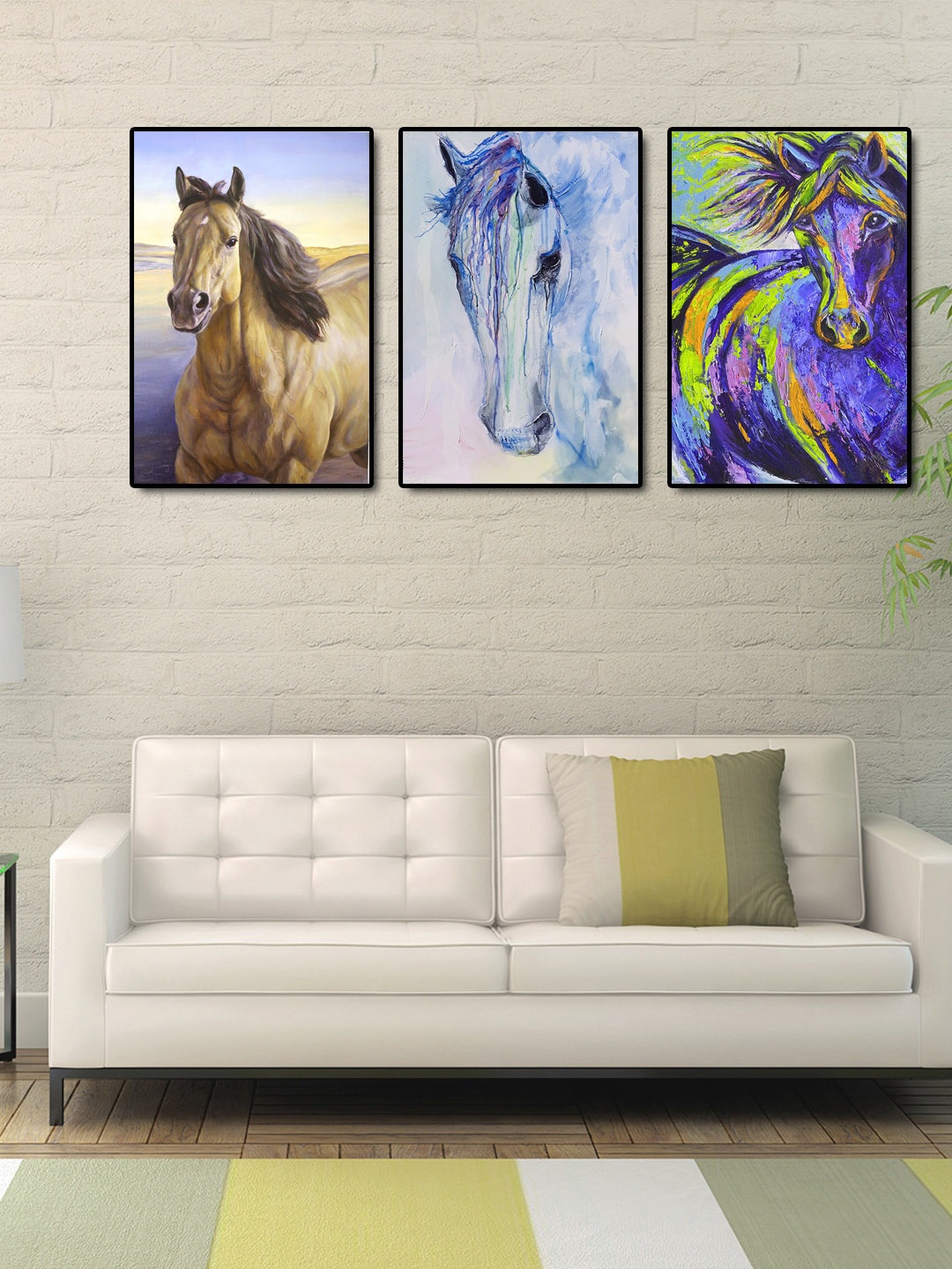 

999Store Set of 3 Multicoloured Horse Wall Art, Multi