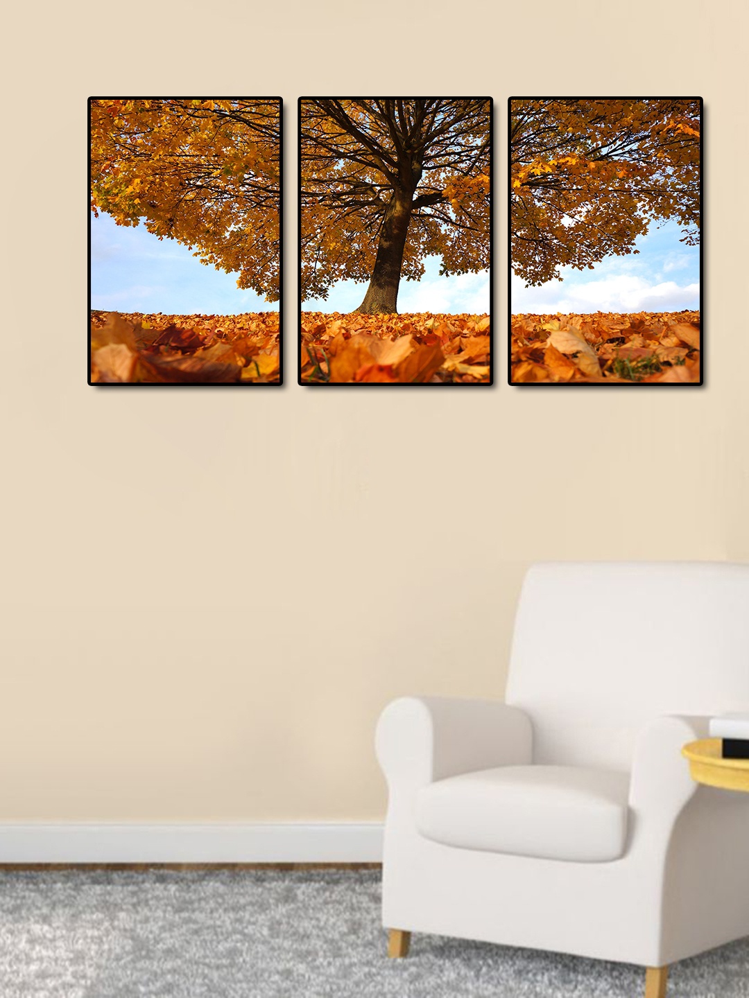 

999Store Brown & Yellow 3-Panel Tree Leaves Wall Art