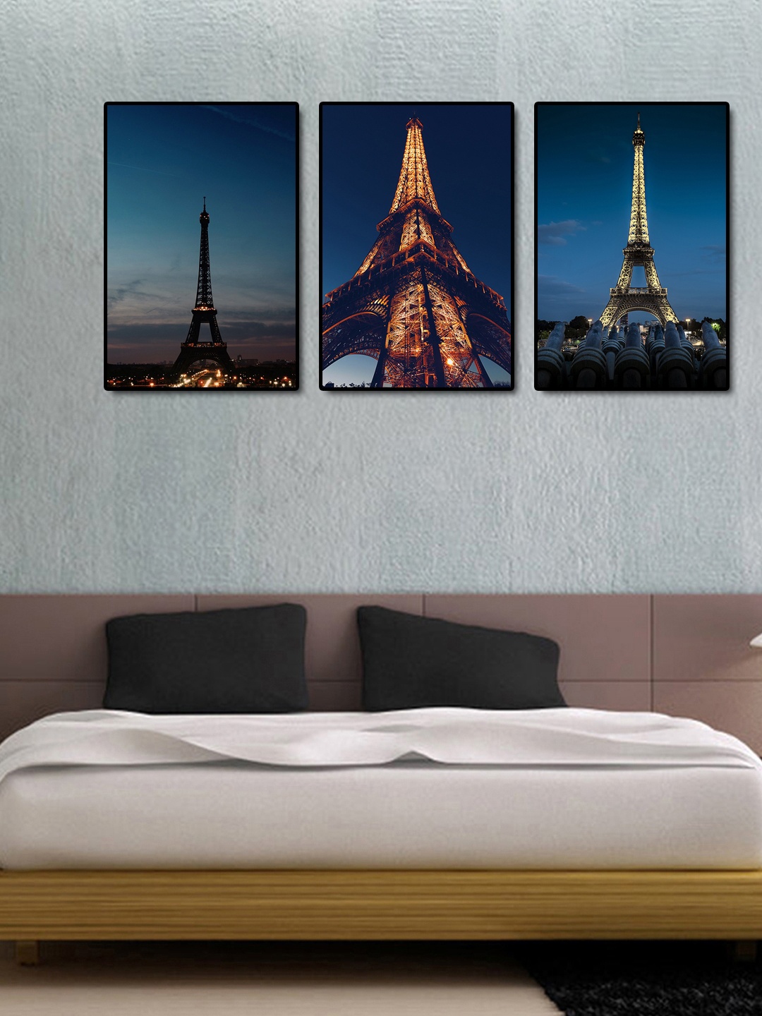 

999Store Set of 3 Blue & Brown Hand-Painted Effiel Tower Wall Art