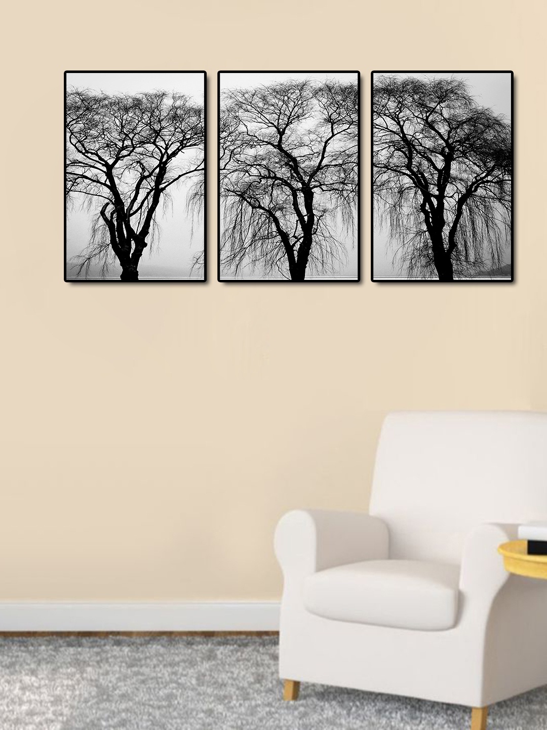 

999Store Set Of 3 Black & Grey Tree Handpainted Wall Art