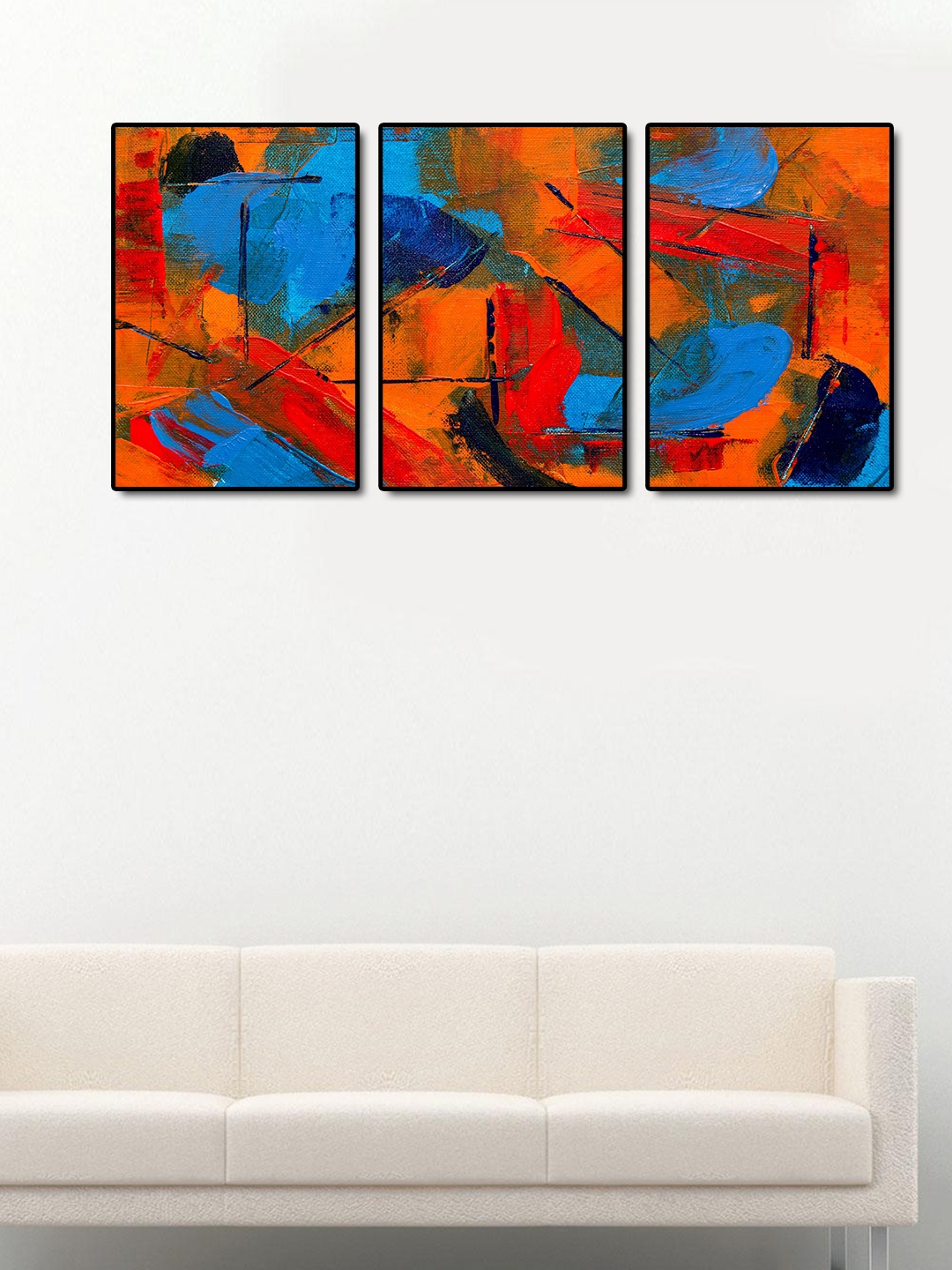 

999Store Set Of 3 Blue & Red Abstract Painting Wall Art