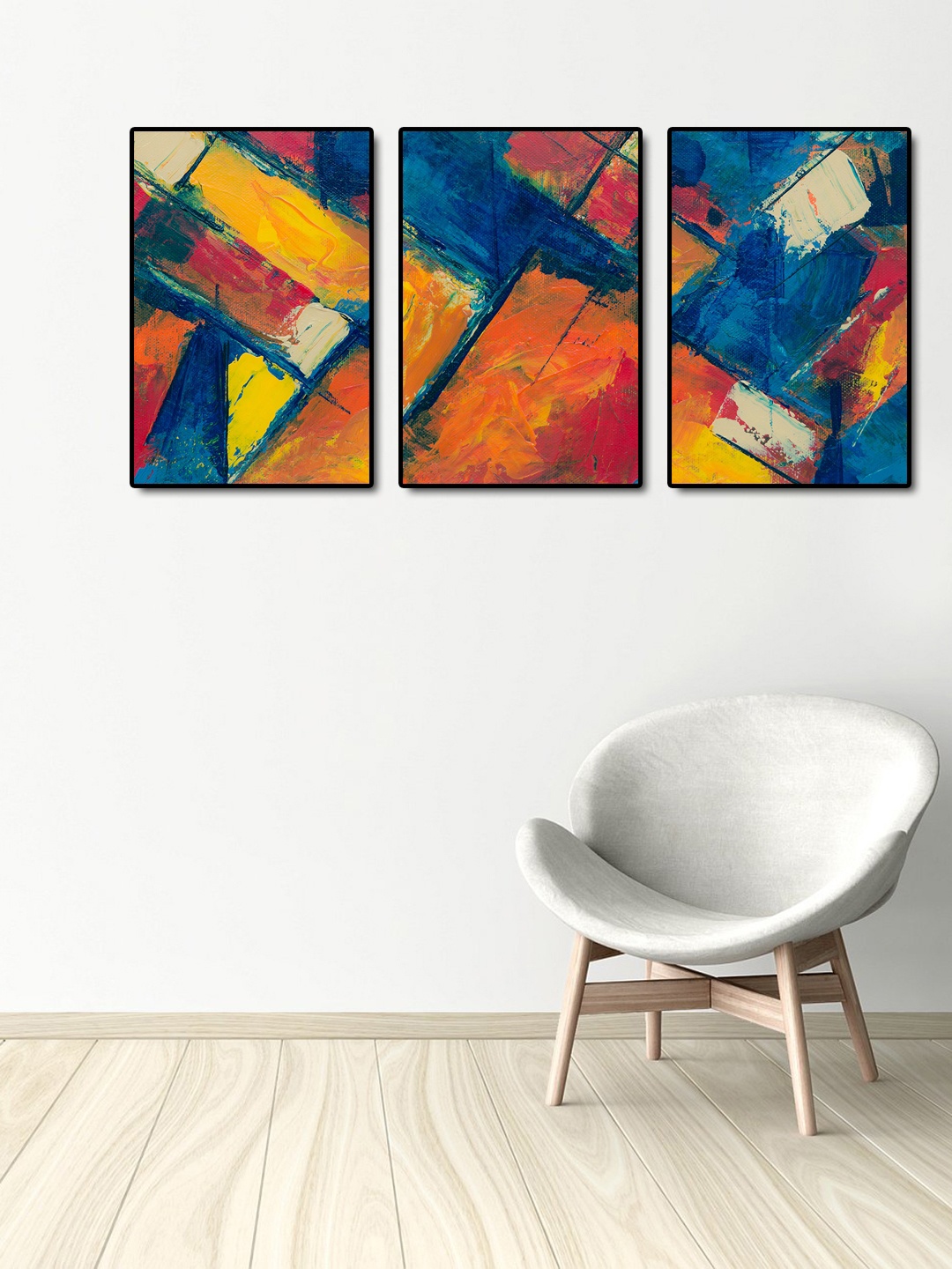 

999Store Set Of 3 Multicoloured Abstract Painting Wall Art, Multi
