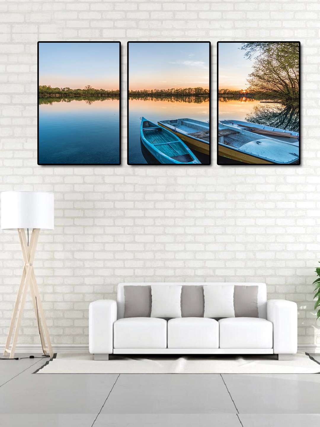 

999Store Multicoloured 3-Panel Boat Wall Art, Multi