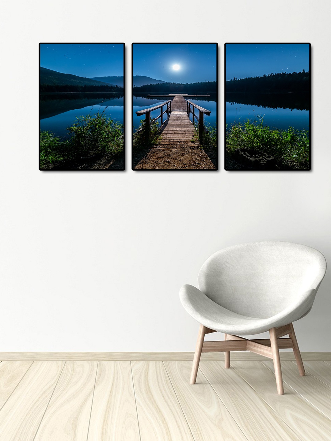 

999Store Set of 3 Blue & Green Sunset Bridge Wall Art