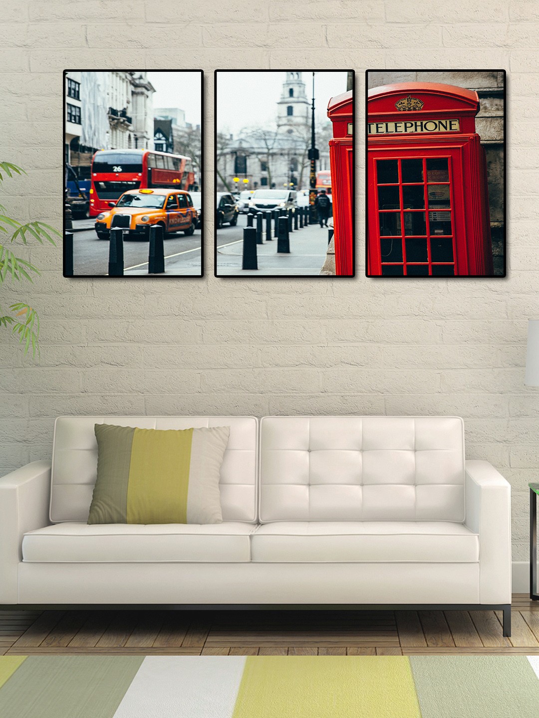 

999Store Set of 3 Multicoloured Telephone Booth Wall Art, Multi