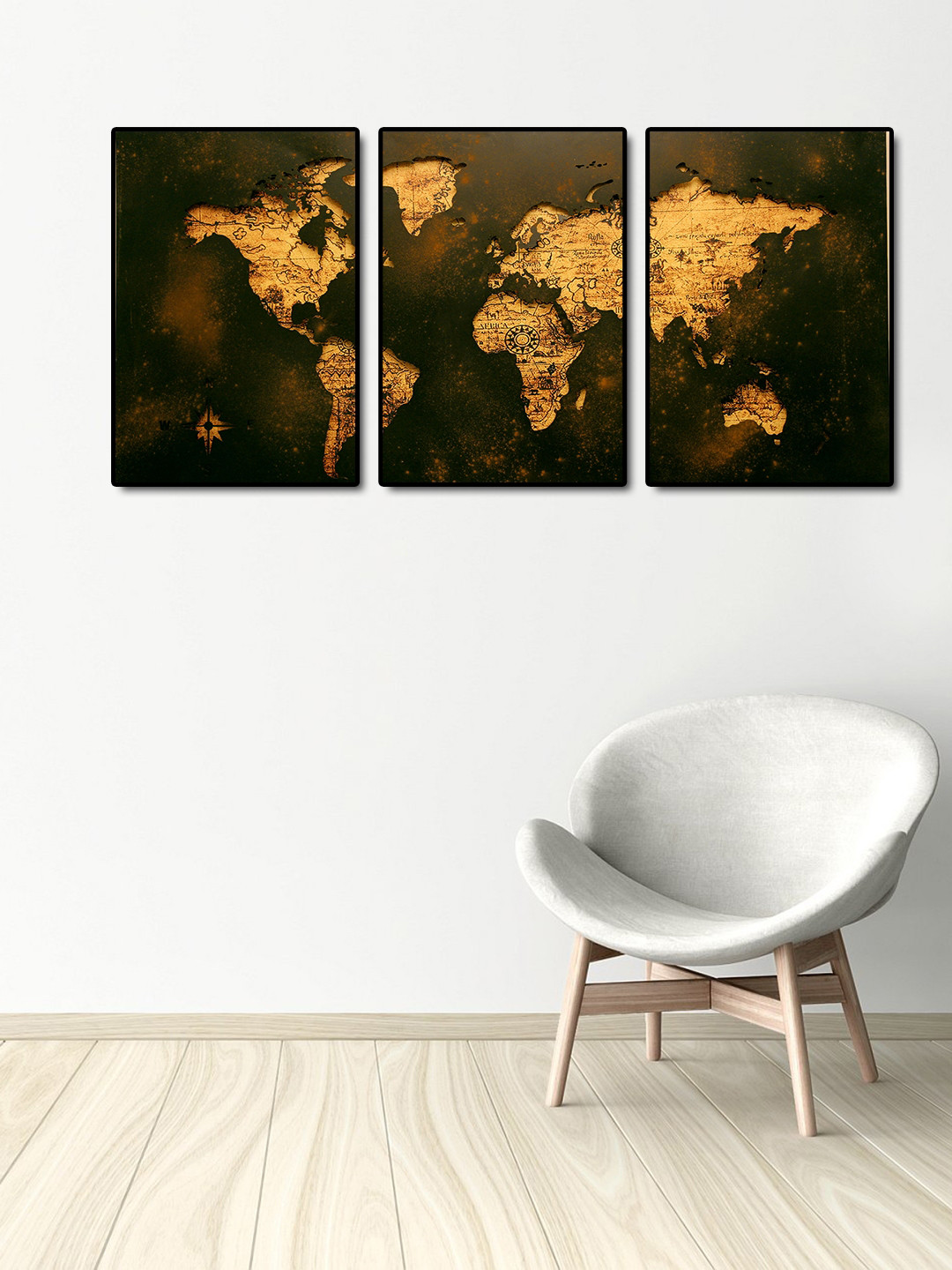 

999Store Set of 3 Brown World Map Wall Art