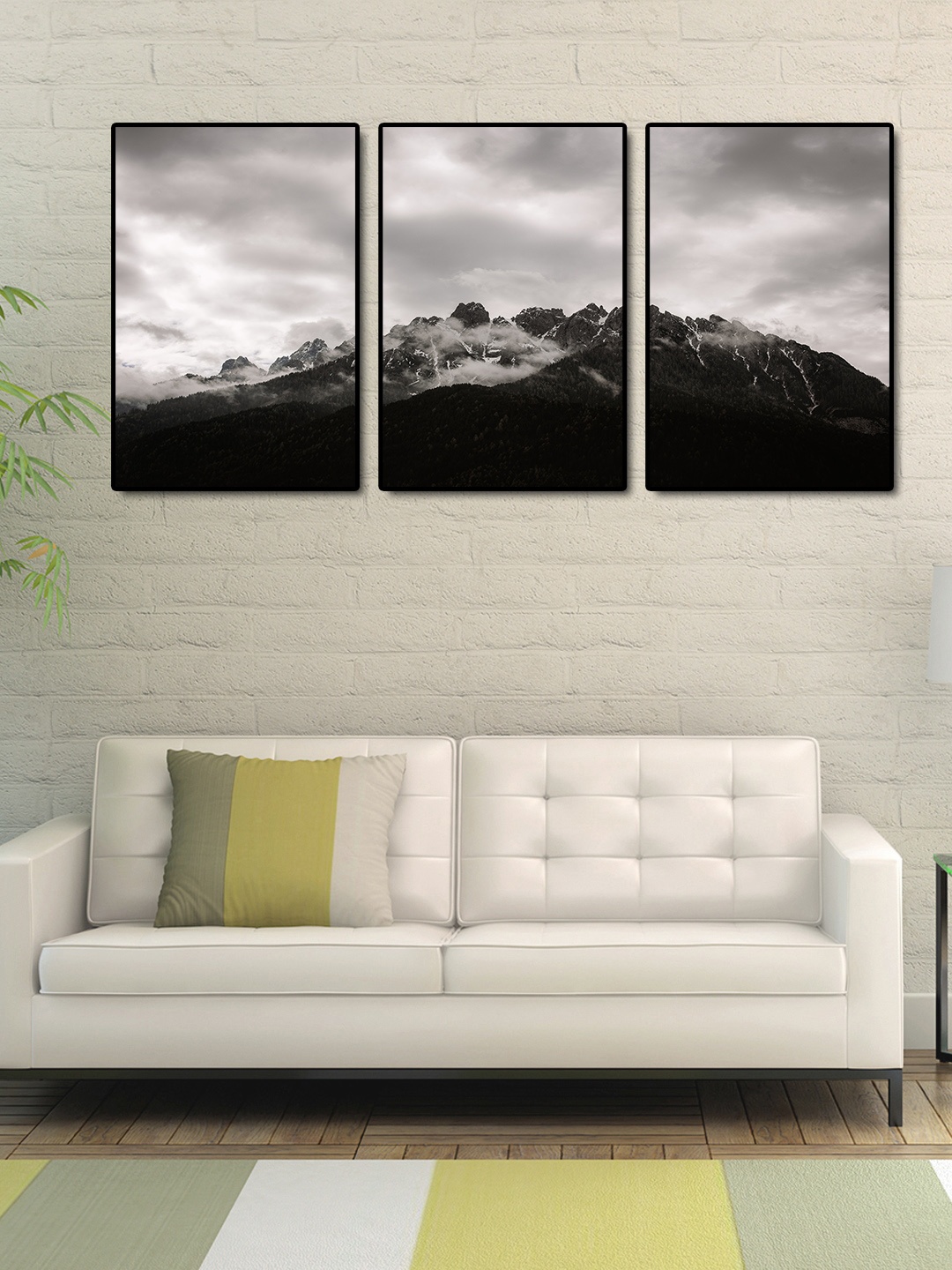 

999Store Set of 3 Black & Grey Clouds Handpainted Wall Art